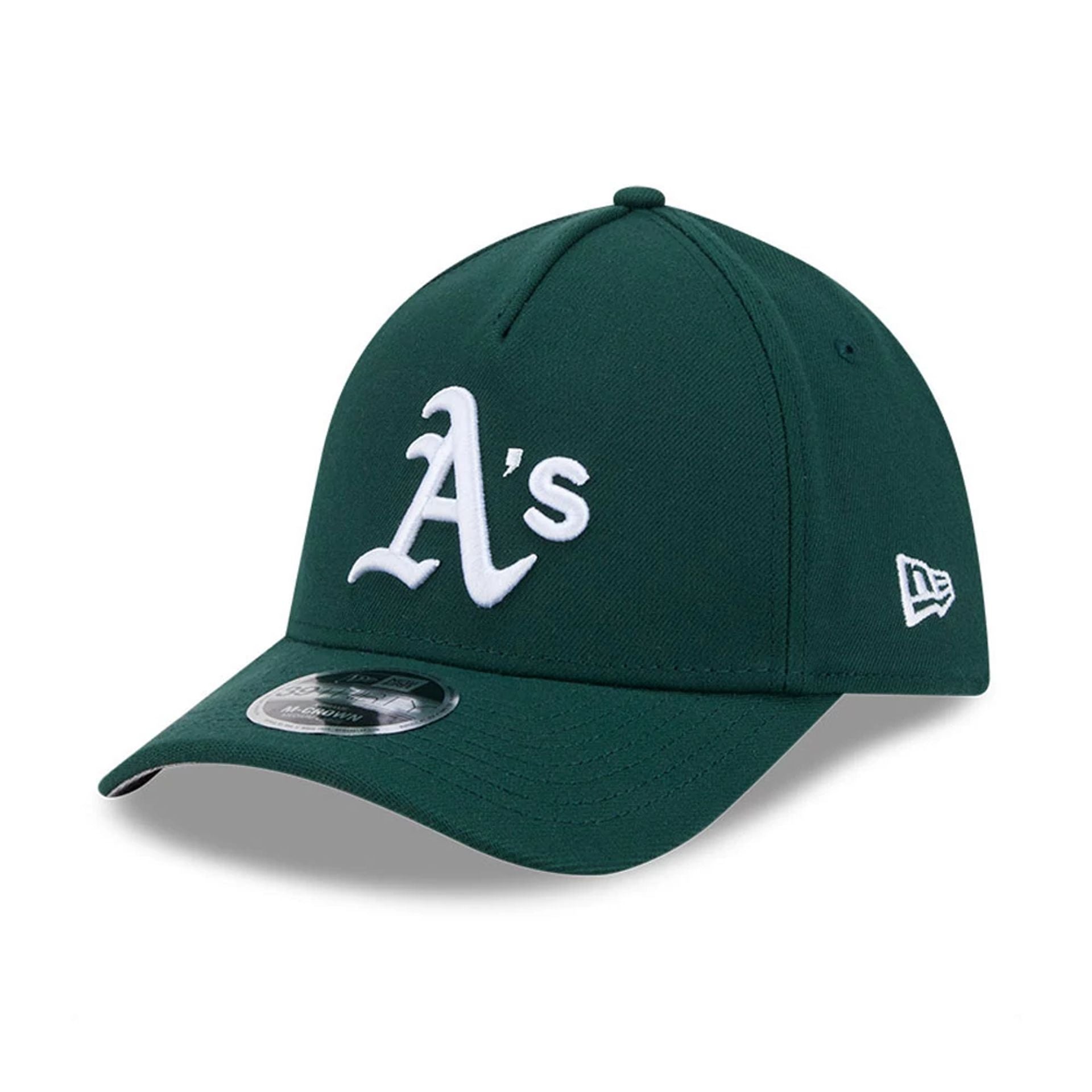 Pictured is this MLB Athletics 39THIRTY M-Crown A-Frame Stretch Fit cap in dark green. 1