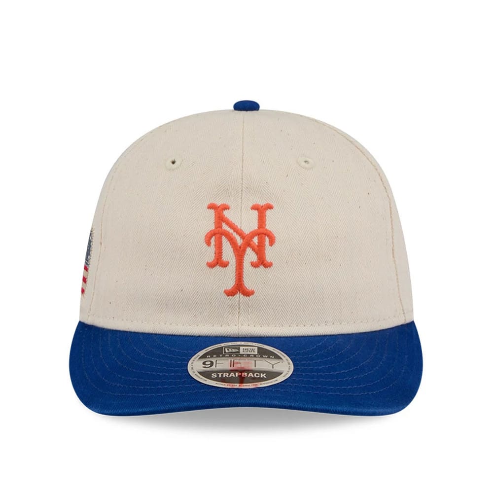 This is a New York Mets MLB Americana Herringbone White Retro Crown 9FIFTY Adjustable Cap 4