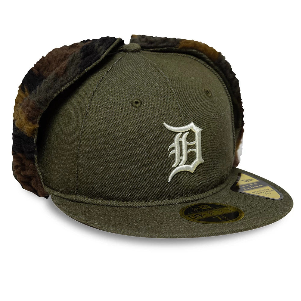 This is a Detroit Tigers MLB Camo Open Green Retro Crown Dogear 59FIFTY Fitted Cap 4