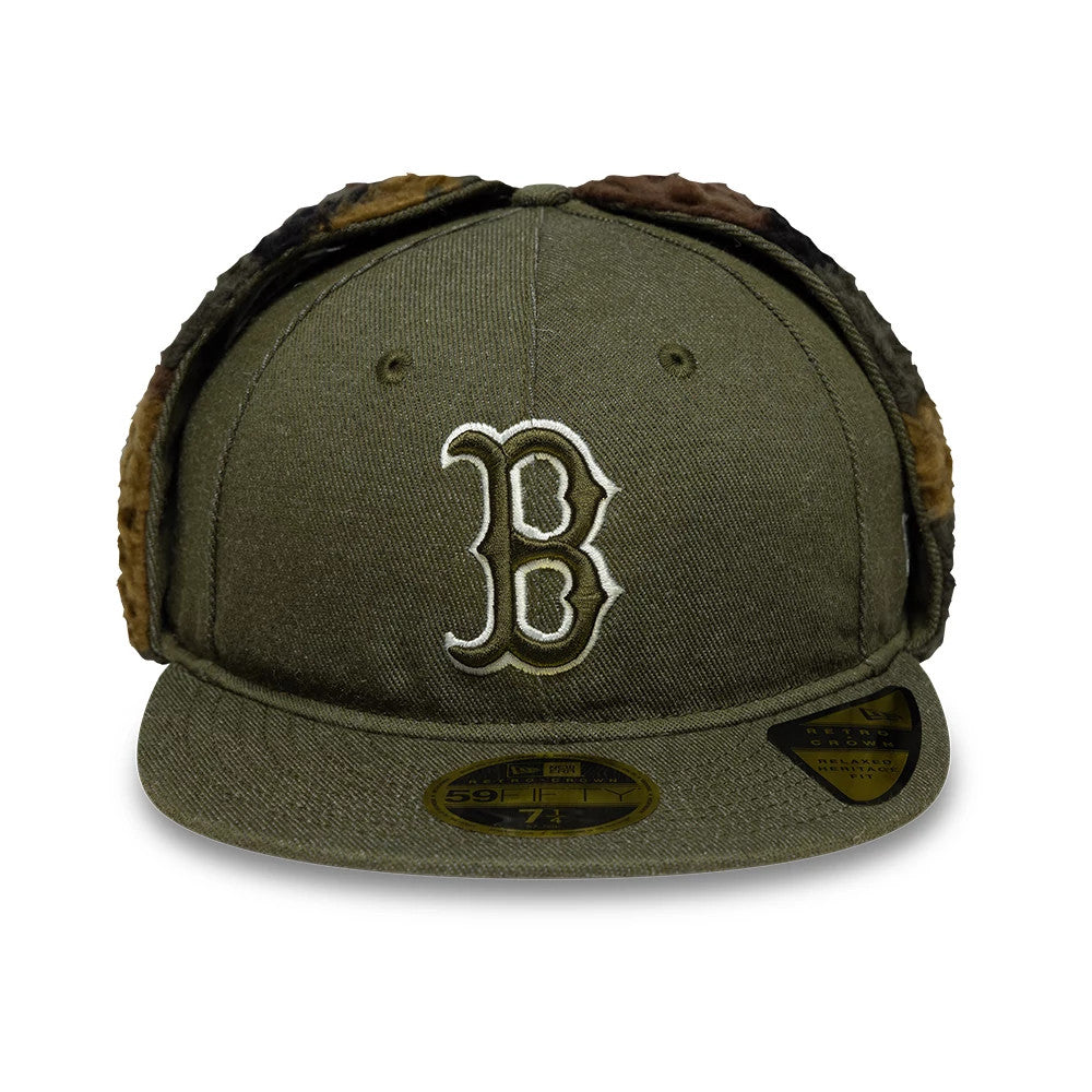 This is a Boston Red Sox MLB Camo Open Green Retro Crown Dogear 59FIFTY Fitted Cap 4