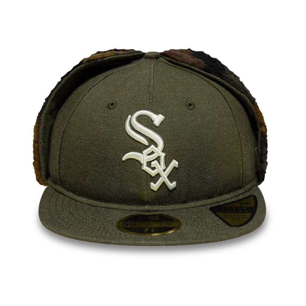 This is a Chicago White Sox MLB Camo Green Retro Crown Dogear 59FIFTY Fitted Cap 4
