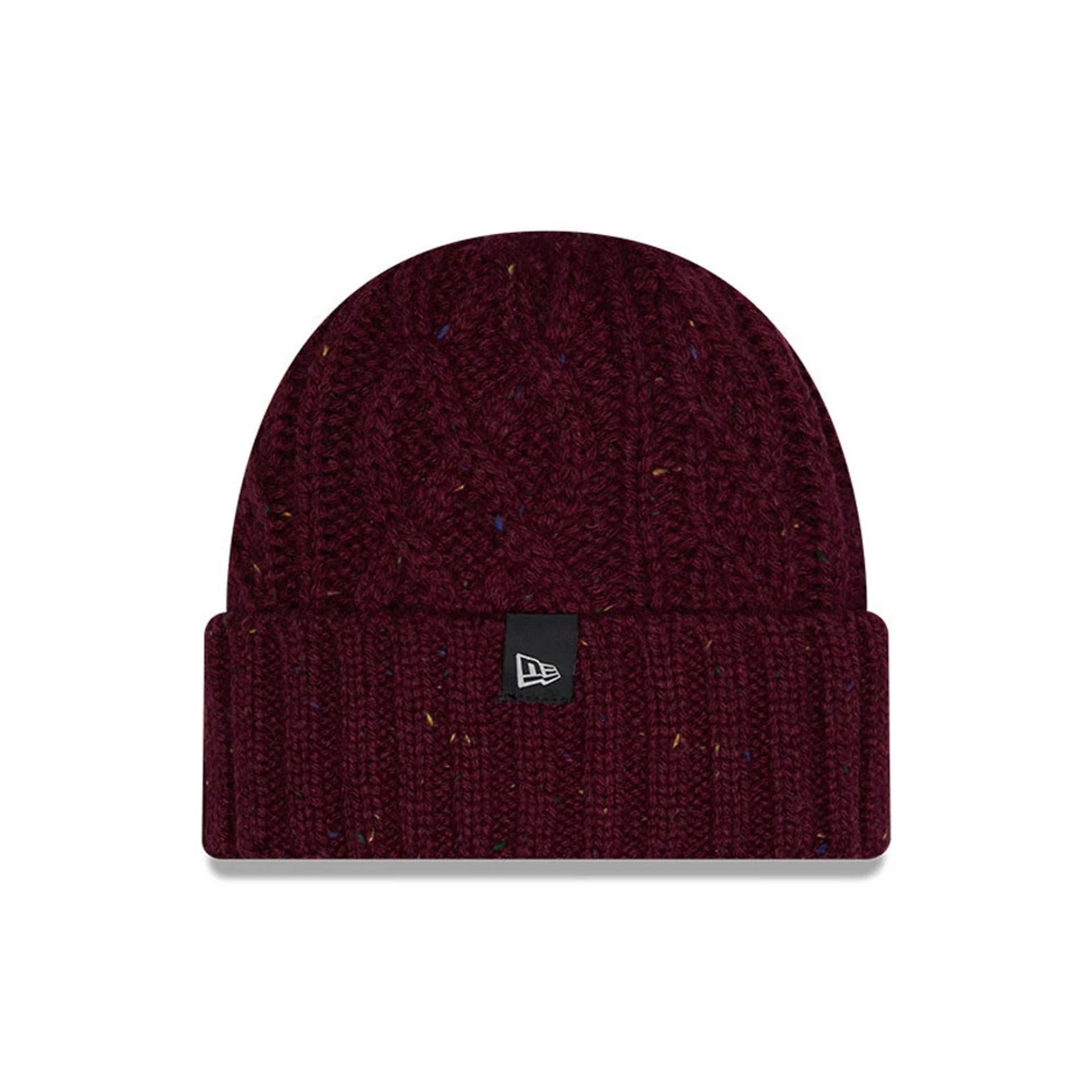 This is a New Era Speckled Dark Purple Cable Knit Beanie Hat 2