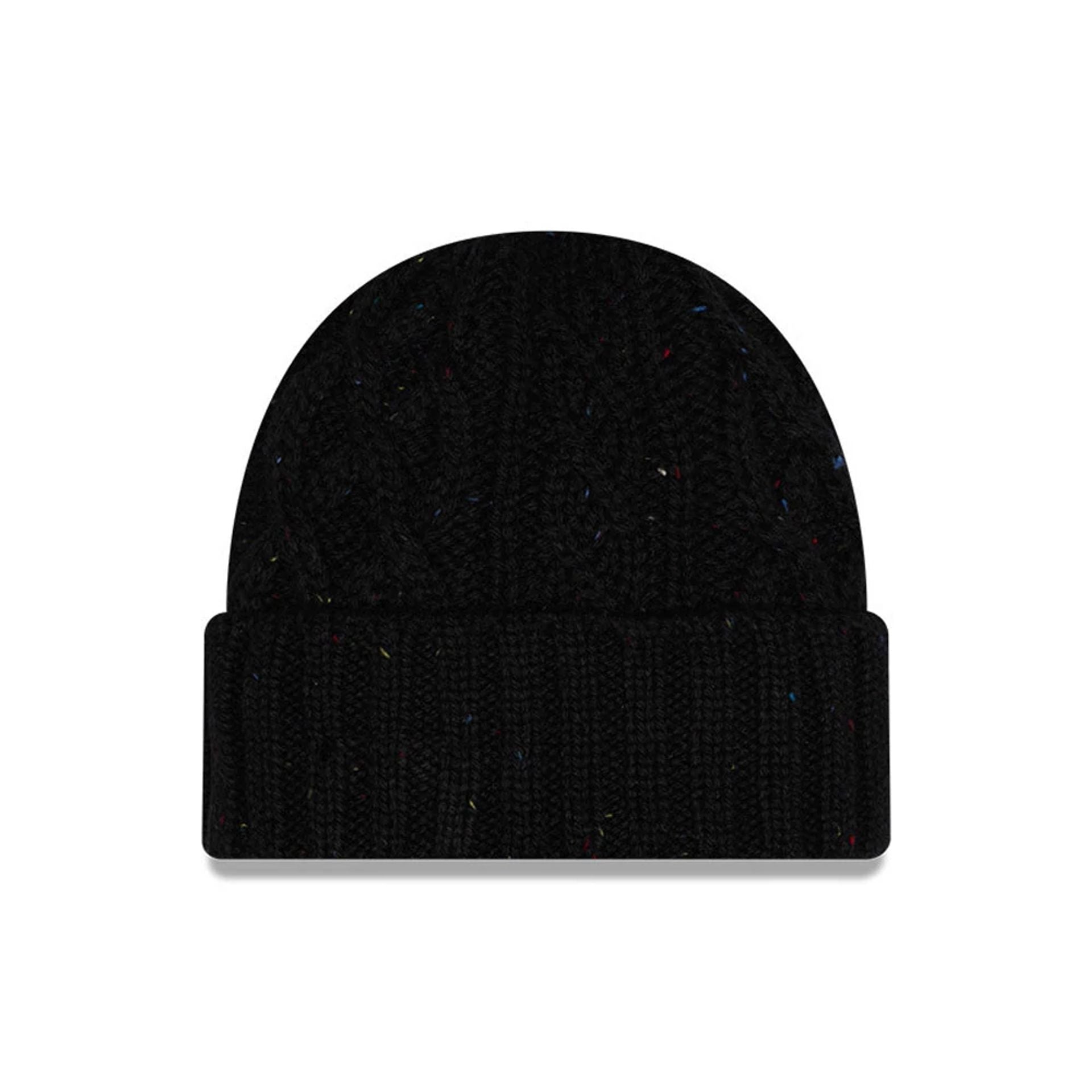 This is a New Era Speckled Black Cable Knit Beanie Hat 1