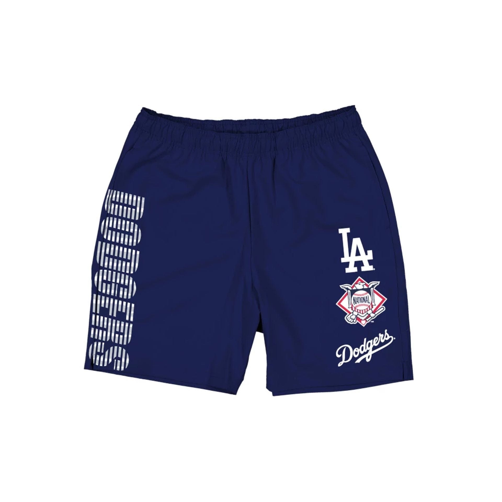 The model is wearing this MLB Match LA Dodgers Oversized Shorts in dark blue. 1