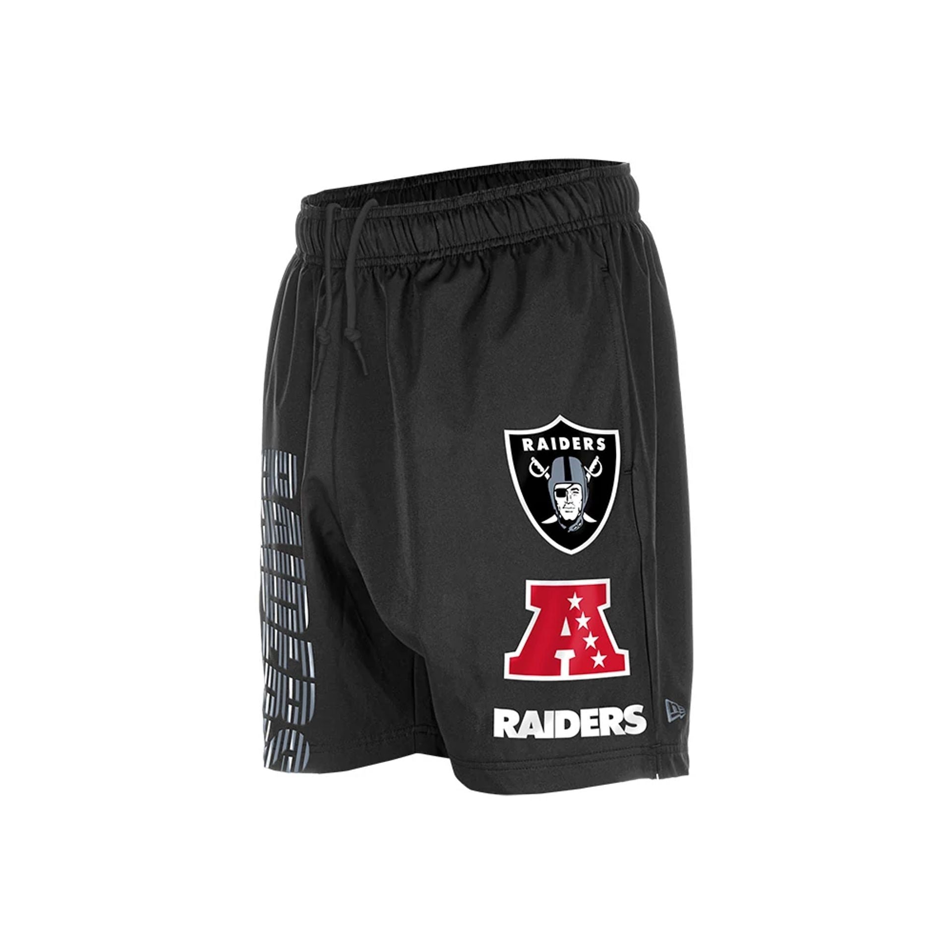 The model is wearing this NFL Match Las Vegas Raiders Oversized Shorts in black. 1