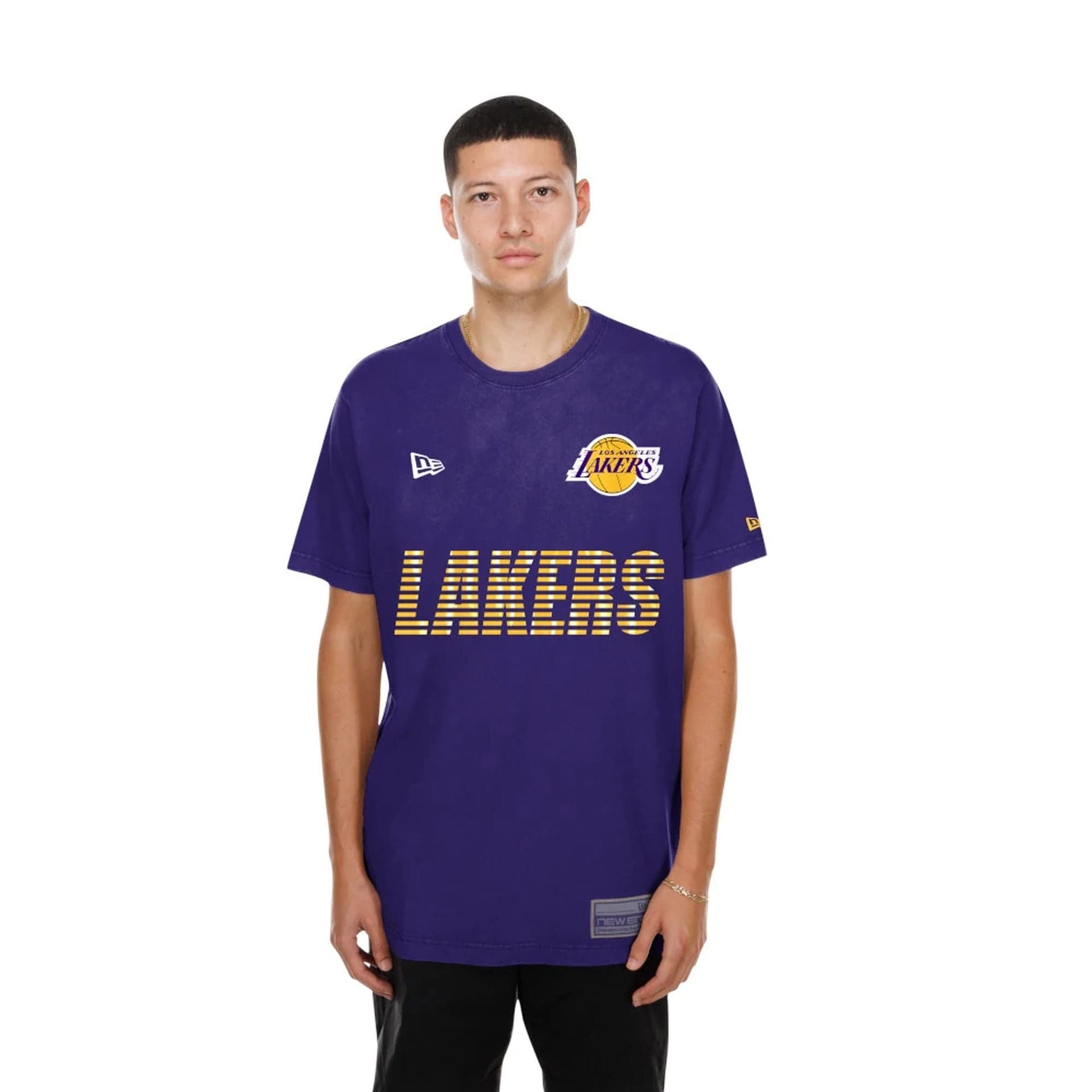 The model is wearing this NBA Match LA Lakers T-Shirt in purple. 1
