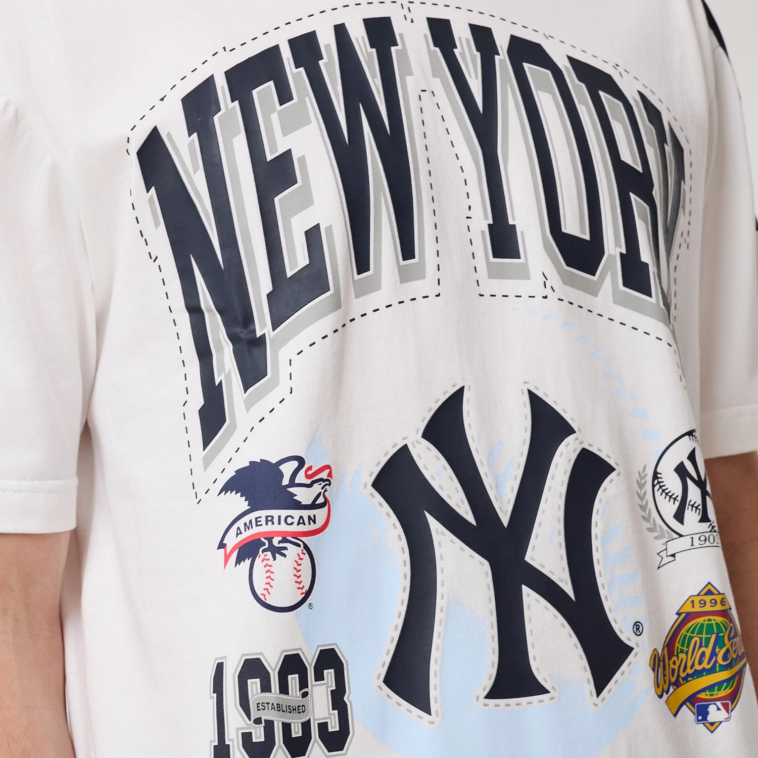 The model is wearing this MLB Sport Classic World Series New York Yankees T-Shirt in white. 3