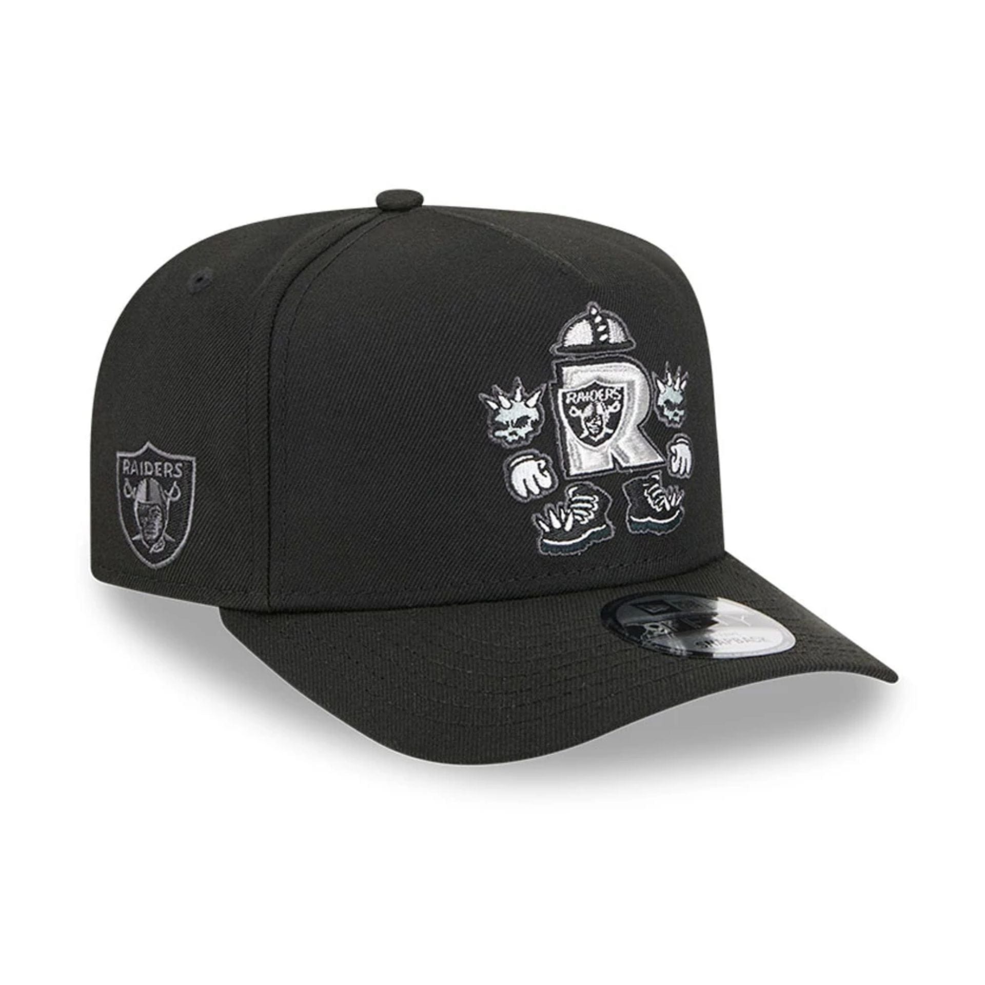 Pictured is this NFL Cartoon Las Vegas Raiders 9FIFTY A-Frame Snapback cap in black. 1