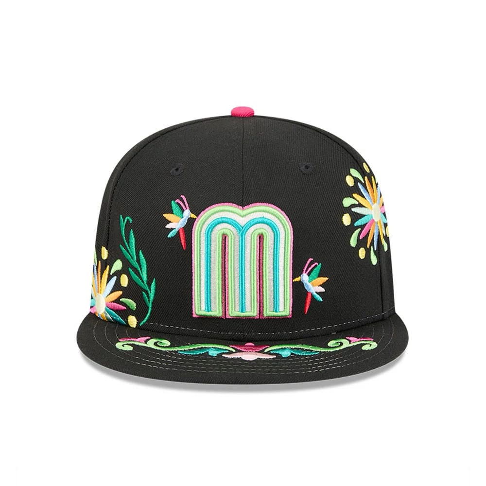 Pictured is this World Baseball Classic Latin Embroidery Mexico 59FIFTY Fitted cap in black. 3