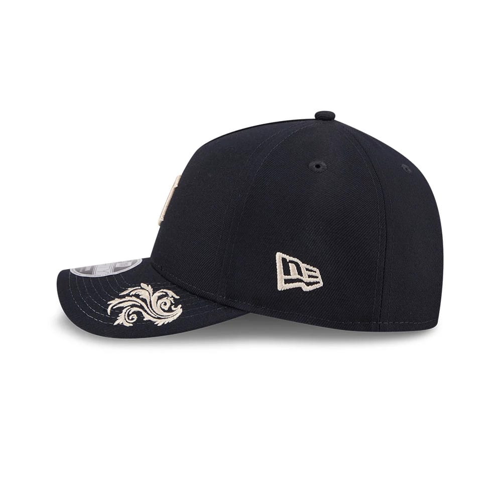 Pictured is this MLB Script Detroit Tigers 9FORTY M-Crown A-Frame Adjustable cap in navy. 7
