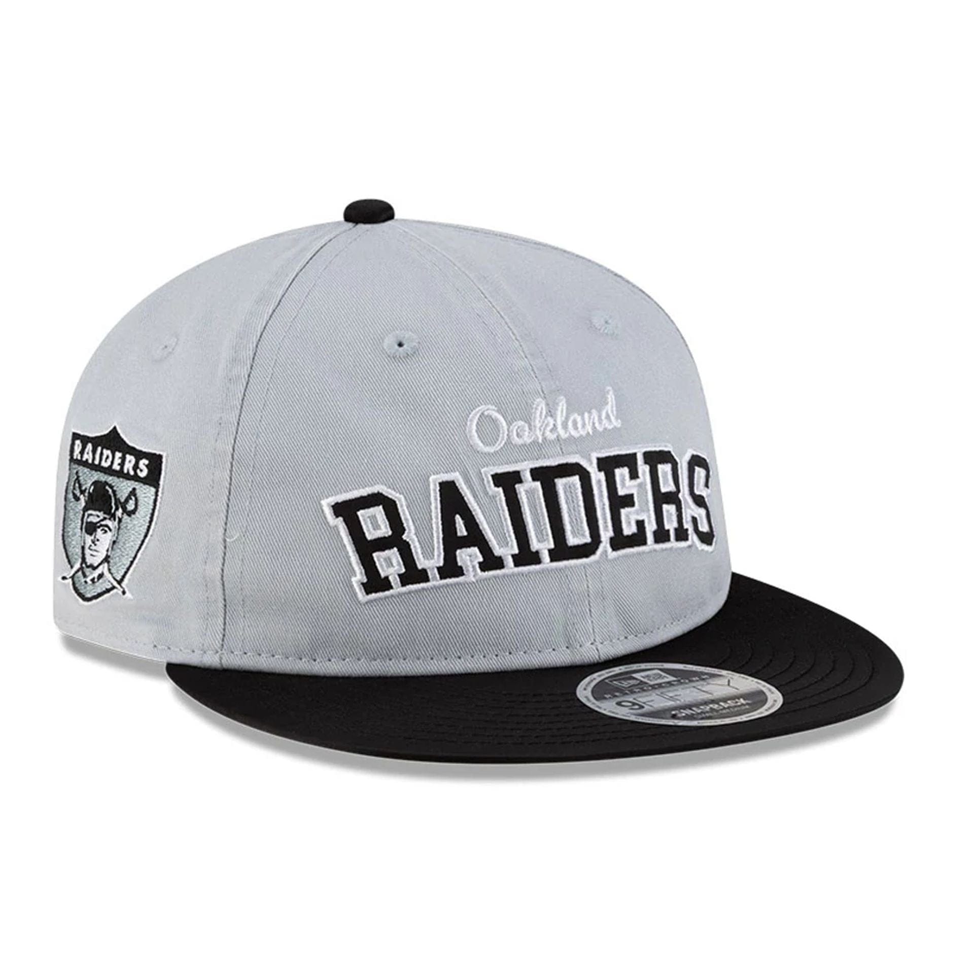 This is a Las Vegas Raiders NFL Historic Grey Retro Crown 9FIFTY Snapback Adjustable Cap 1