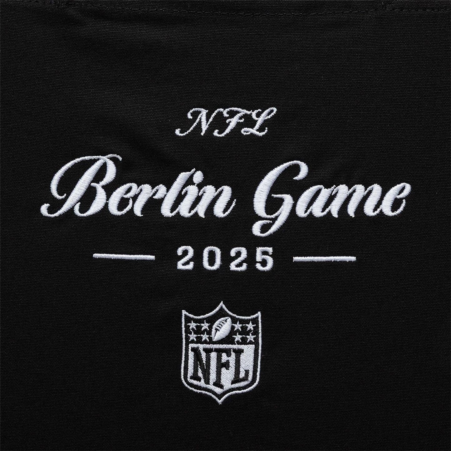 This is a Shield Logo NFL Berlin Game 2025 Black Tote Bag 3