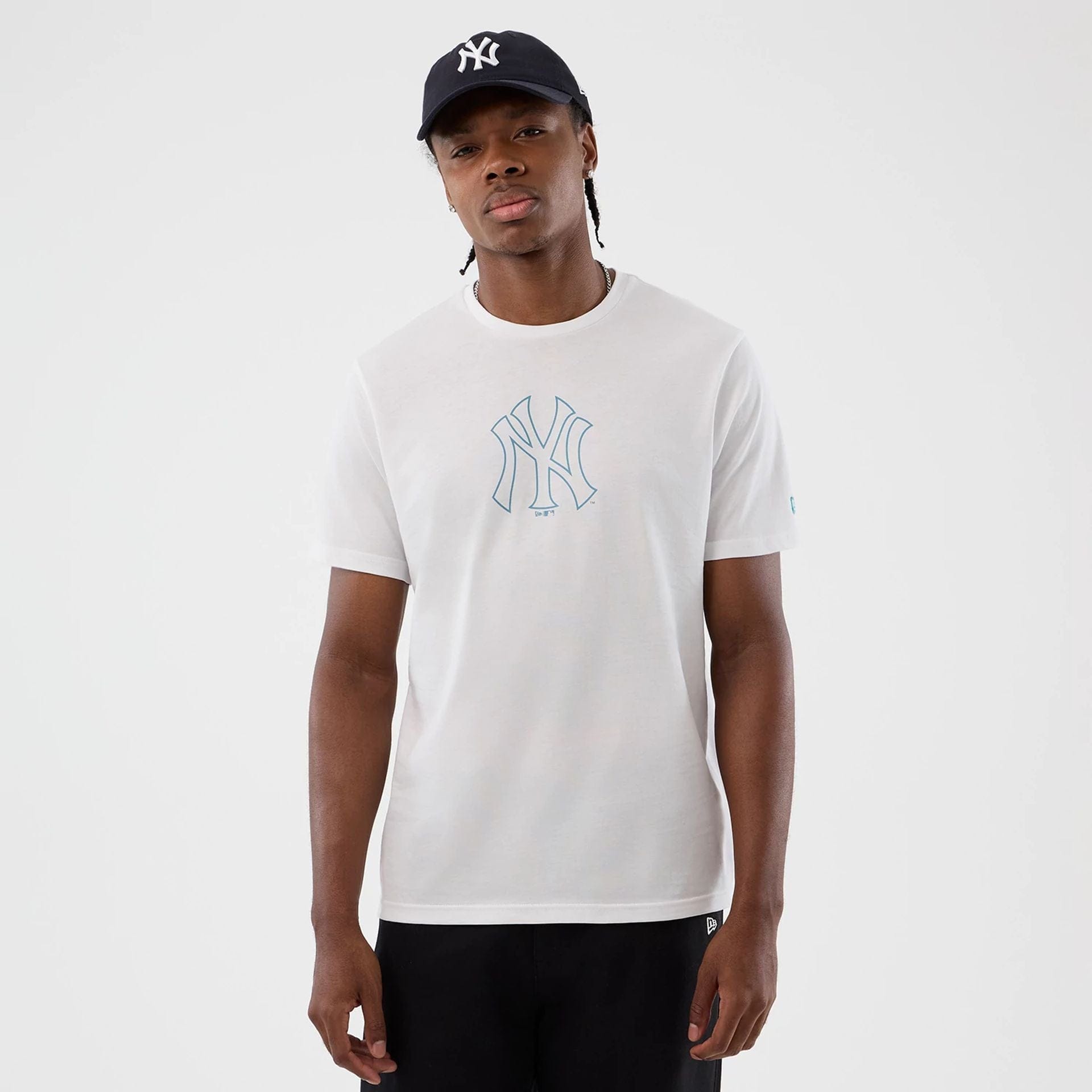 The Male model is wearing New York Yankees MLB Back To School White T-Shirt 1