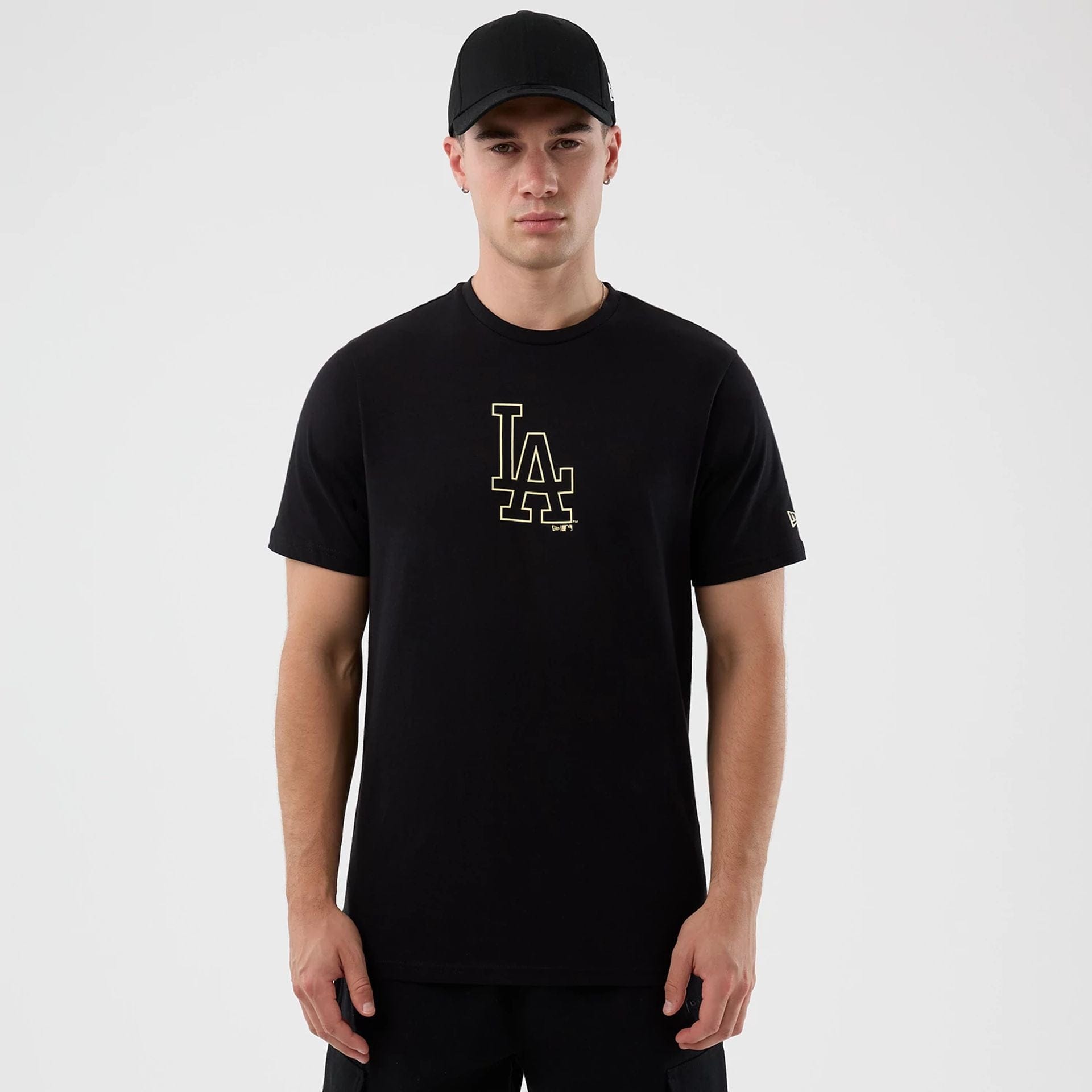 The Male model is wearing LA Dodgers MLB Back To School Black T-Shirt 1