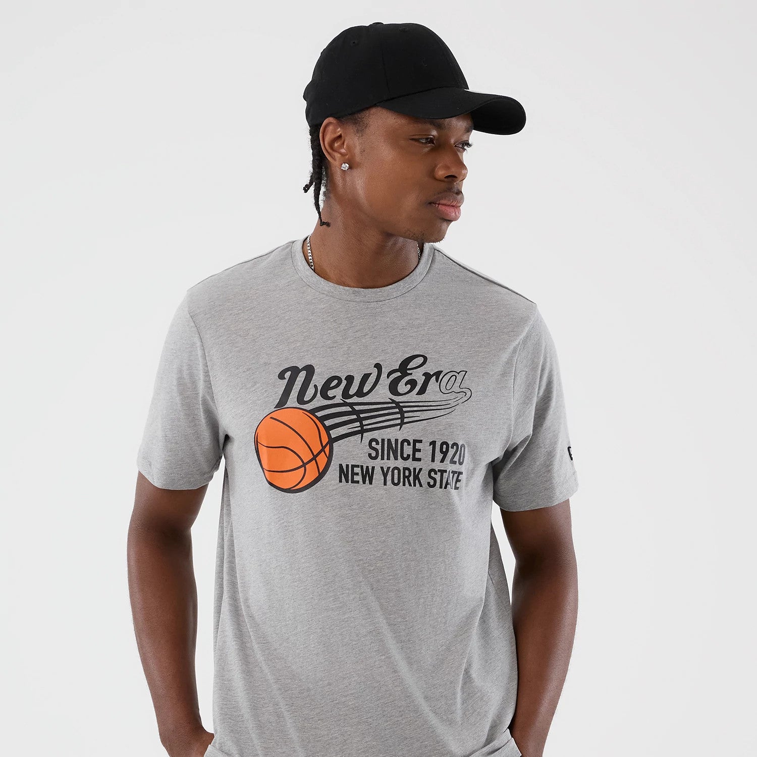 The Male model is wearing New Era Back To School Grey T-Shirt 3