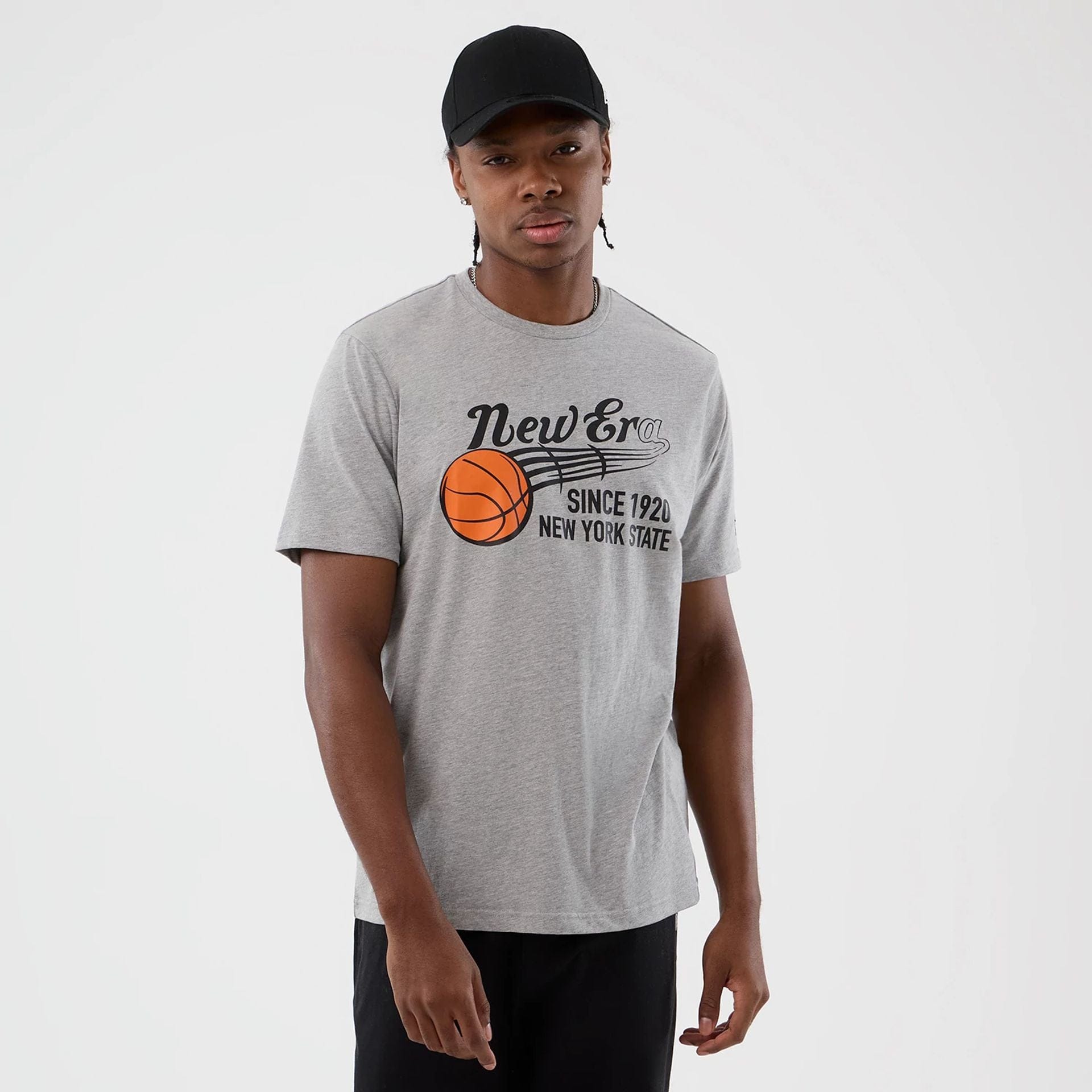 The Male model is wearing New Era Back To School Grey T-Shirt 1