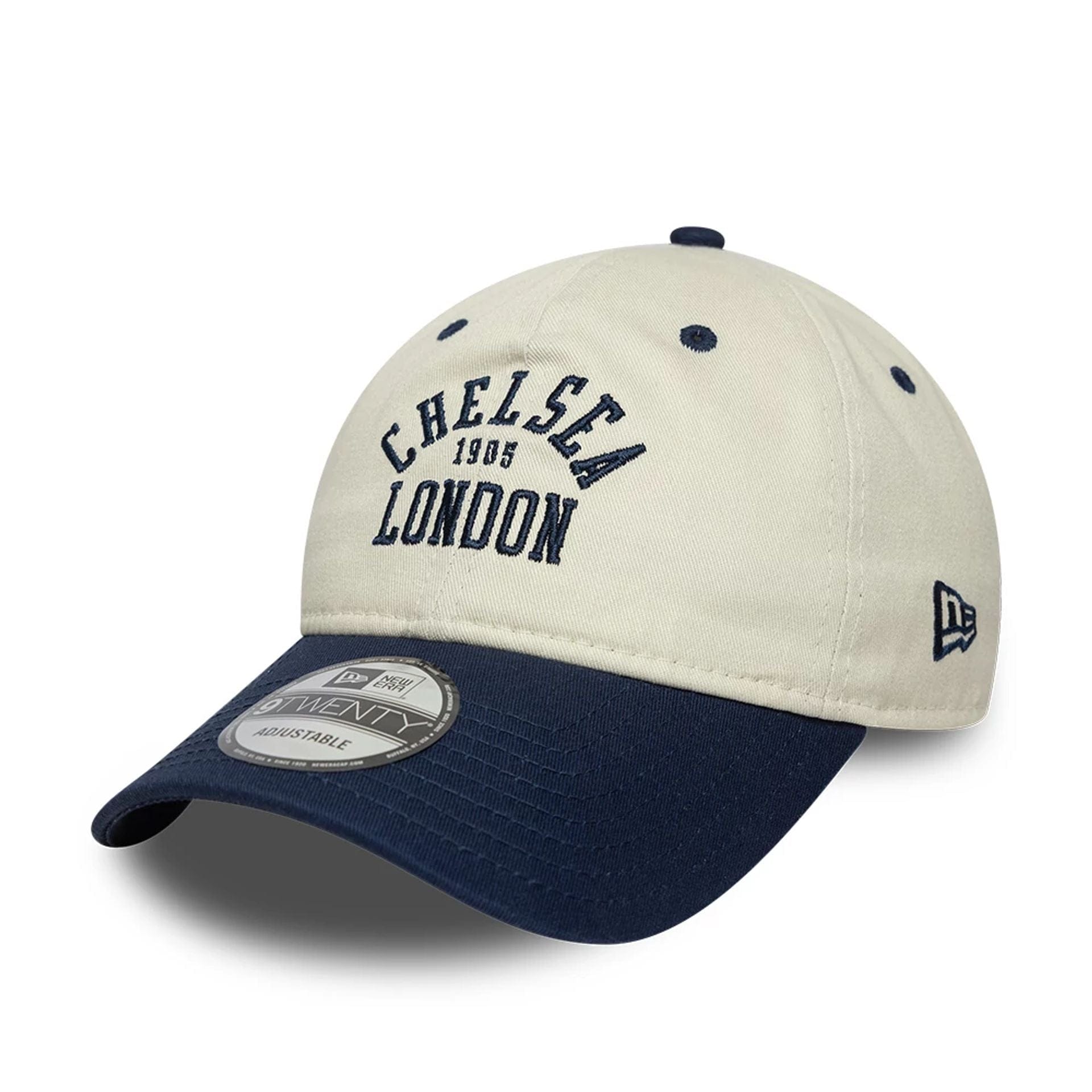 This is a Chelsea FC Lion Crest College Light Beige 9TWENTY Adjustable Cap 1