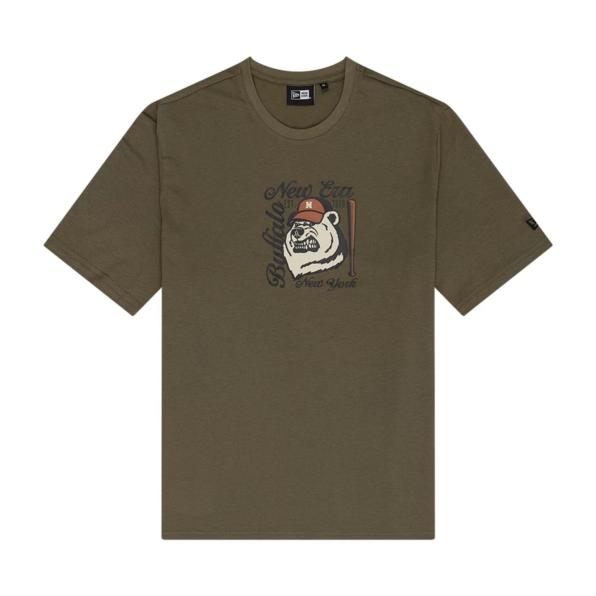 The Male model is wearing New Era Bear Graphic Green T-Shirt 1