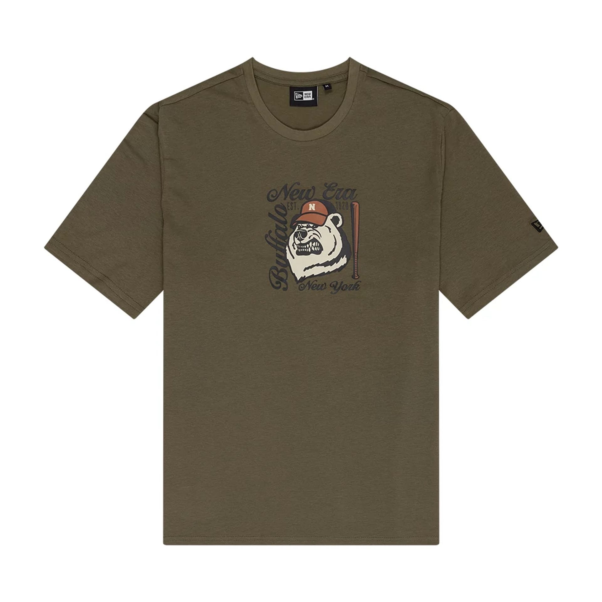 The Male model is wearing New Era Bear Graphic Green T-Shirt 1