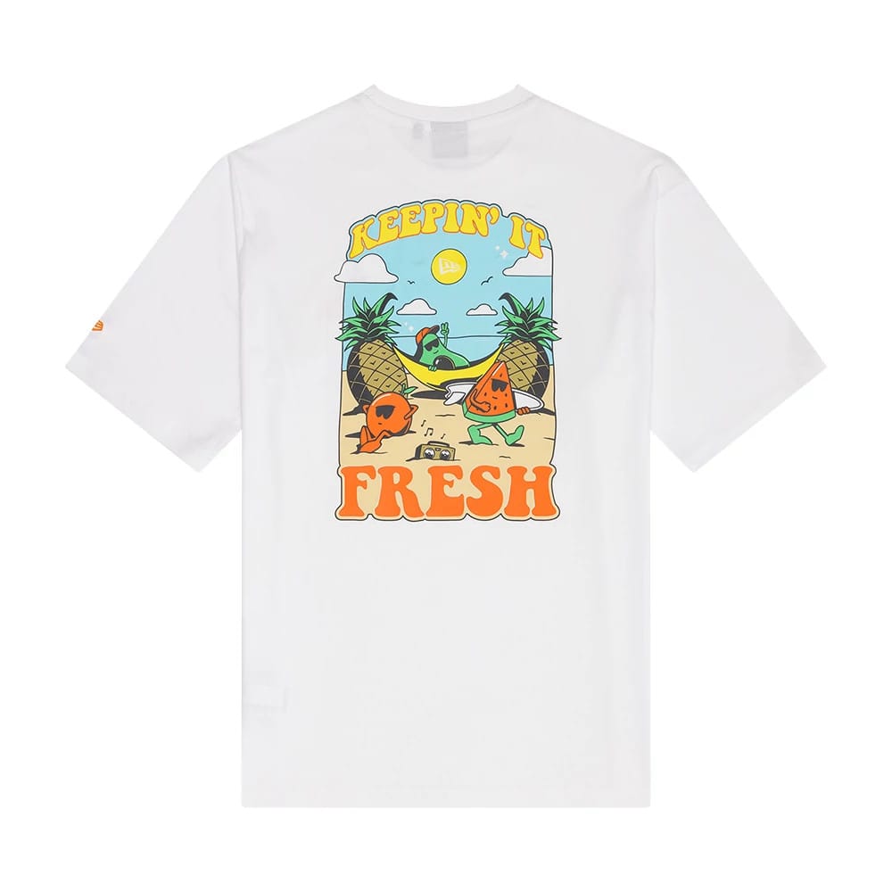 The Male model is wearing New Era Summer Graphic White Oversized T-Shirt 2