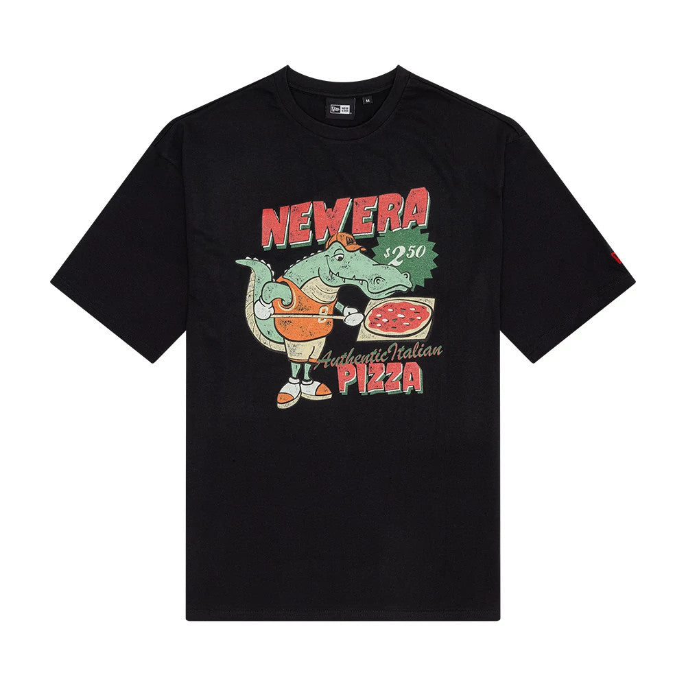The Male model is wearing New Era Character Graphic Black Oversized T-Shirt 1