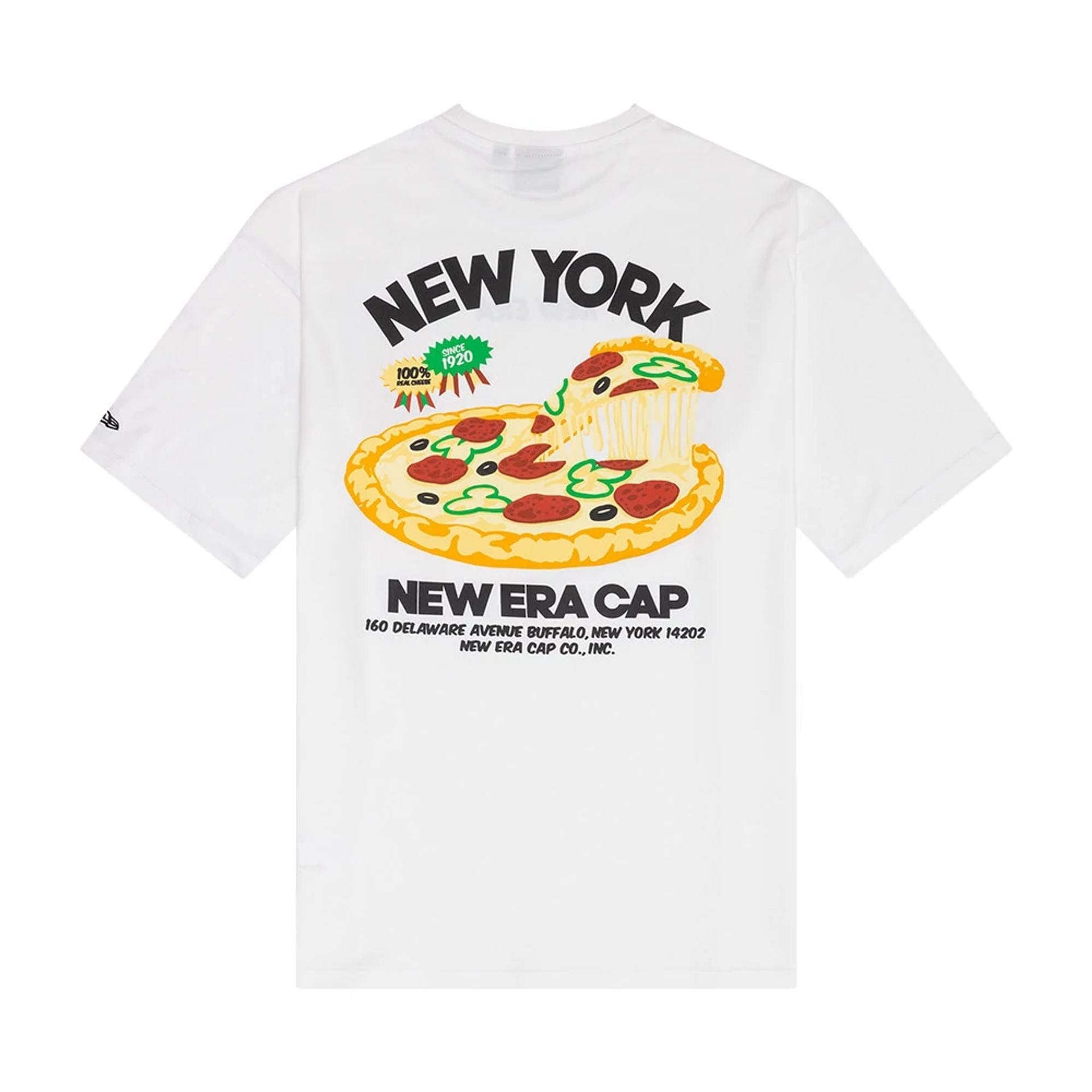 The Male model is wearing New Era Food Graphic White Oversized T-Shirt 2