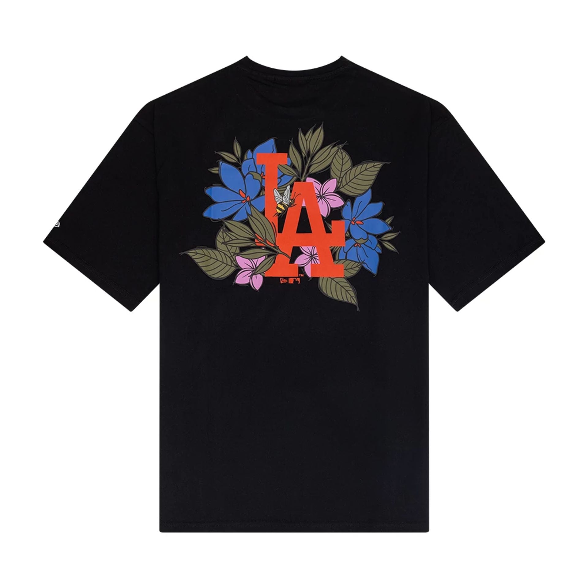 The Male model is wearing LA Dodgers MLB Floral Graphic Black Oversized T-Shirt 2