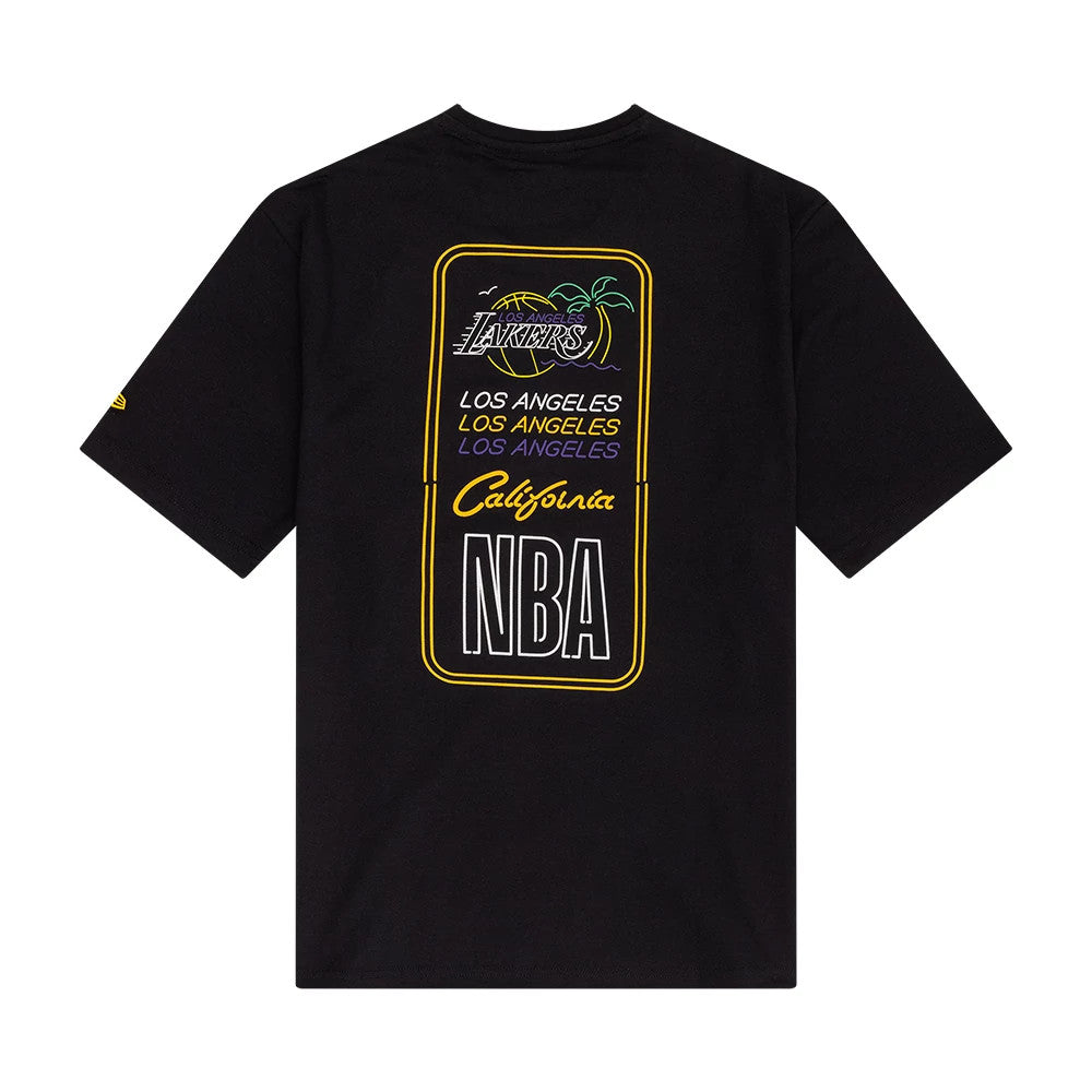 The Male model is wearing LA Lakers NBA Neon Graphic Black T-Shirt 2