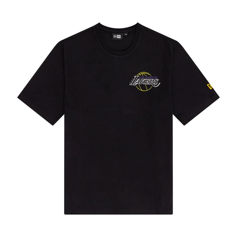 The Male model is wearing LA Lakers NBA Neon Graphic Black T-Shirt 1