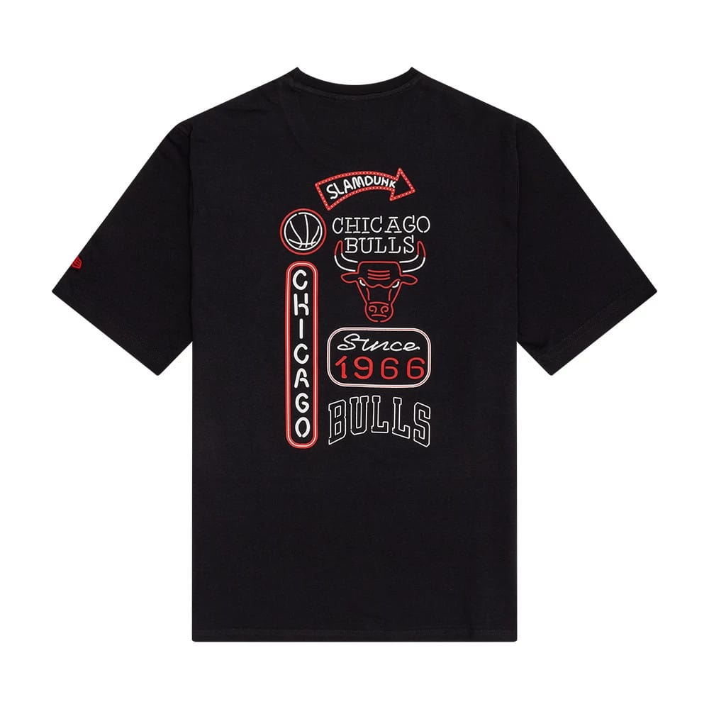 The Male model is wearing Chicago Bulls NBA Neon Graphic Black T-Shirt 2