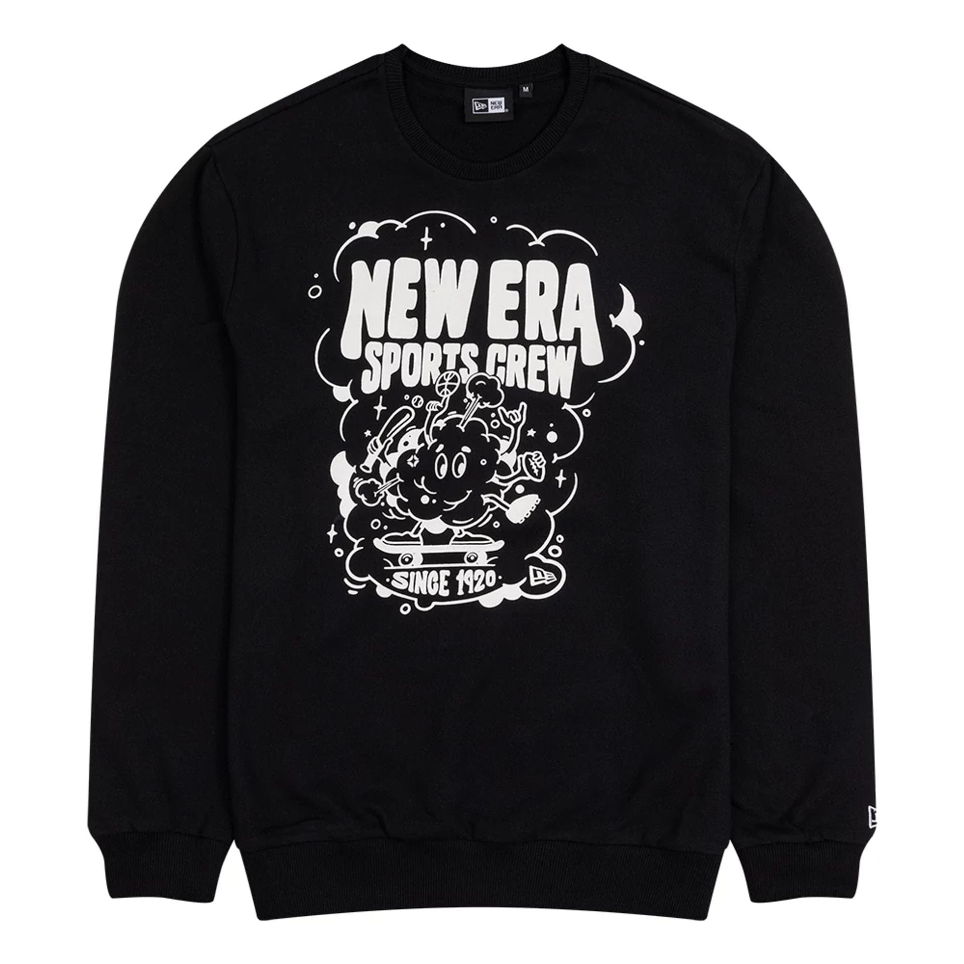 The Male model is wearing New Era Fun Graphic Black Crew Neck Sweater 1