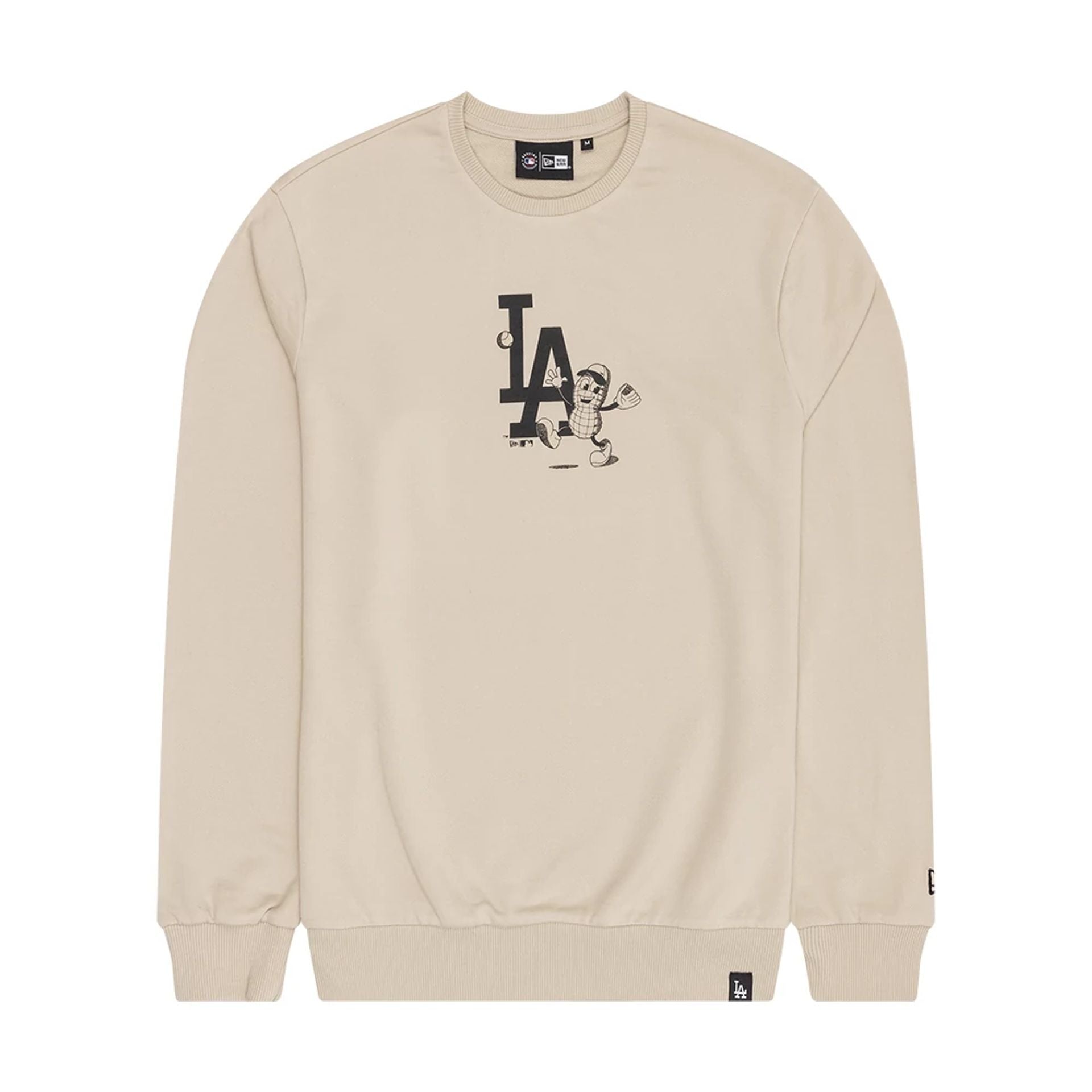 The Male model is wearing LA Dodgers MLB Food Graphic Light Beige Crew Neck Sweater 1