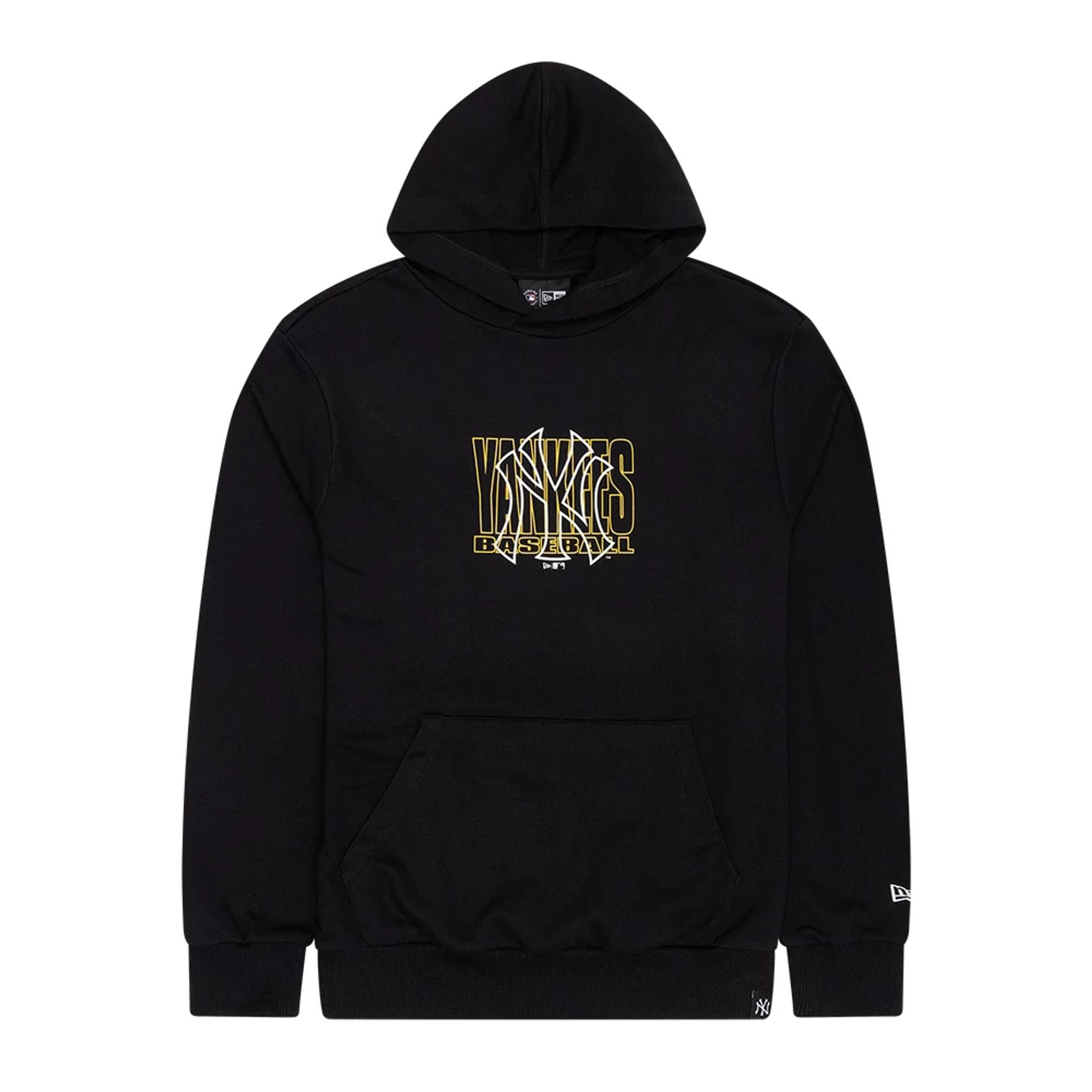 The Male model is wearing New York Yankees MLB Outline Black Pullover Hoodie 1