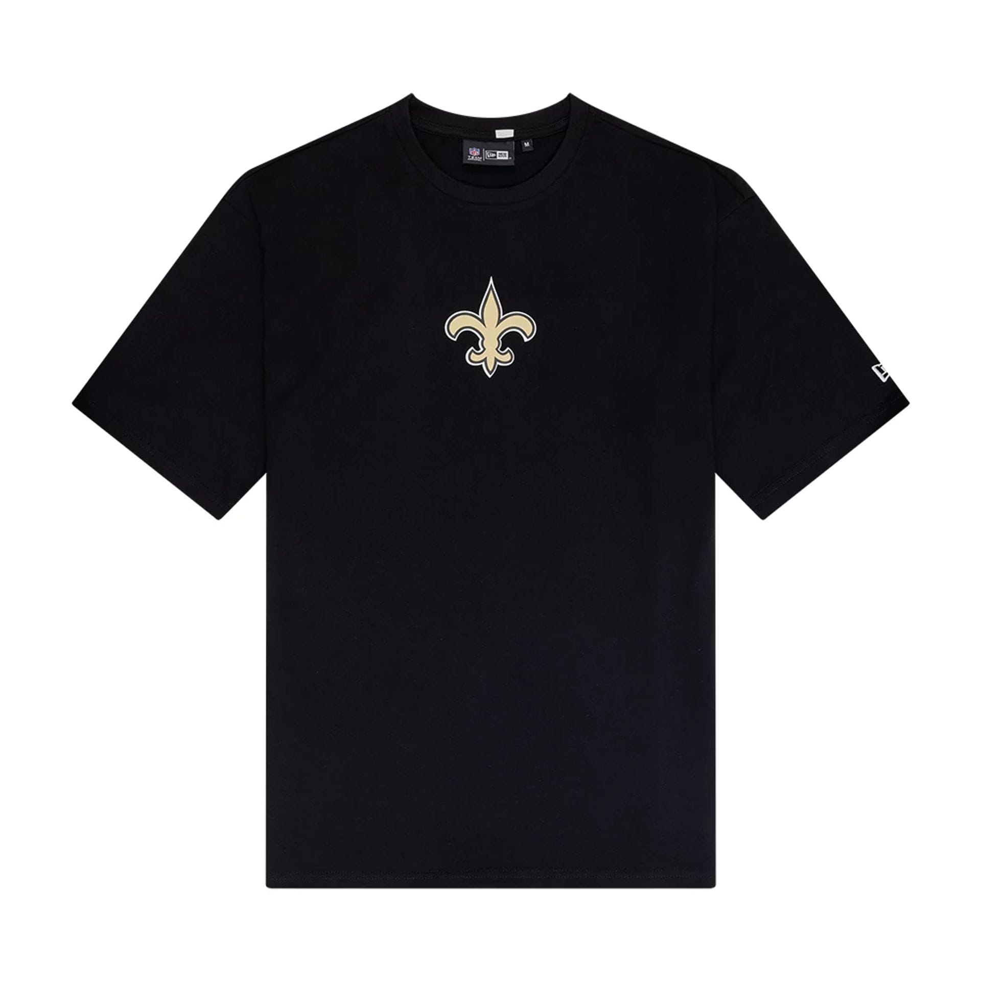 The Male model is wearing New Orleans Saints NFL Arch Graphic Black Oversized T-Shirt 1