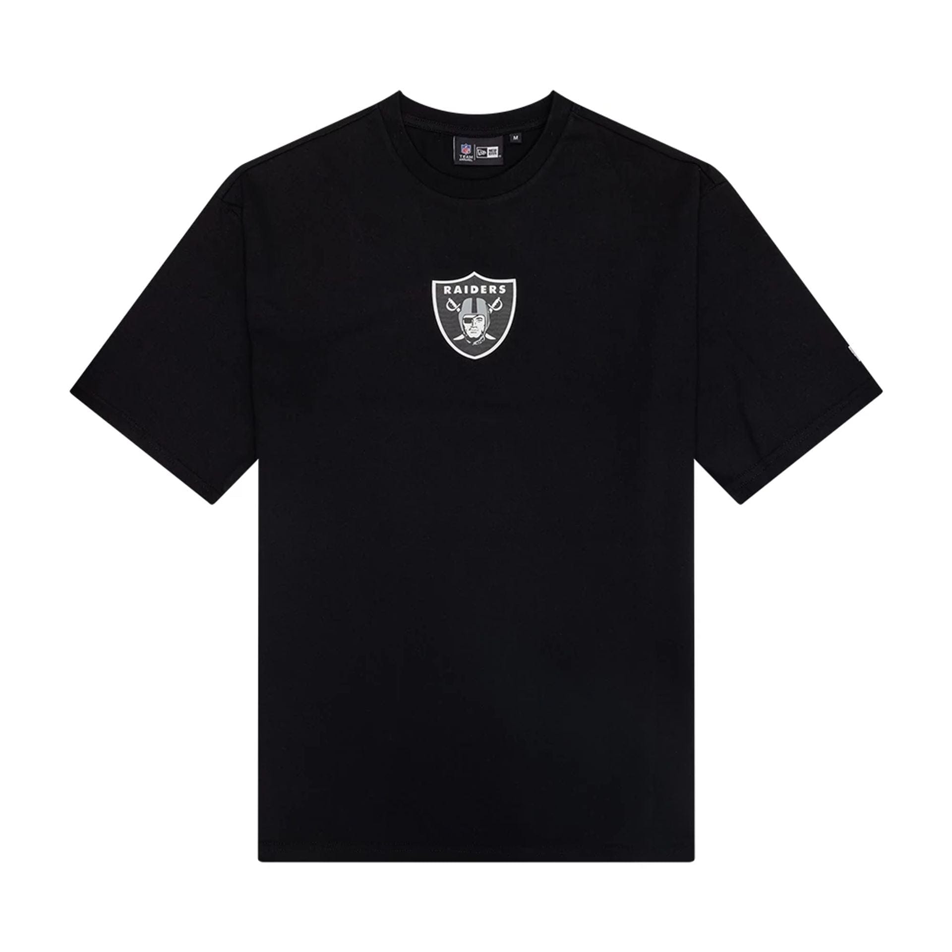 The Male model is wearing Las Vegas Raiders NFL Arch Graphic Black Oversized T-Shirt 1