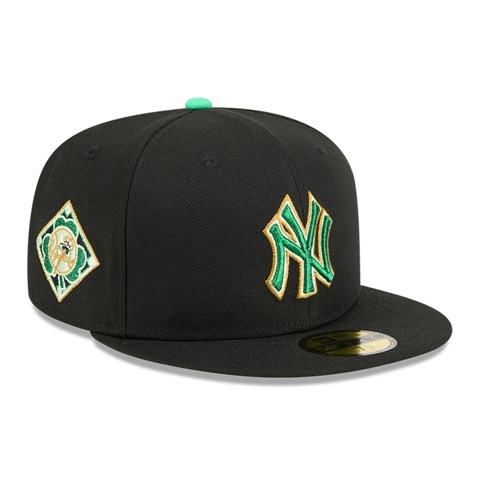 Pictured is this MLB Saint Patrick's Day New York Yankees 59FIFTY Fitted cap in black. 1