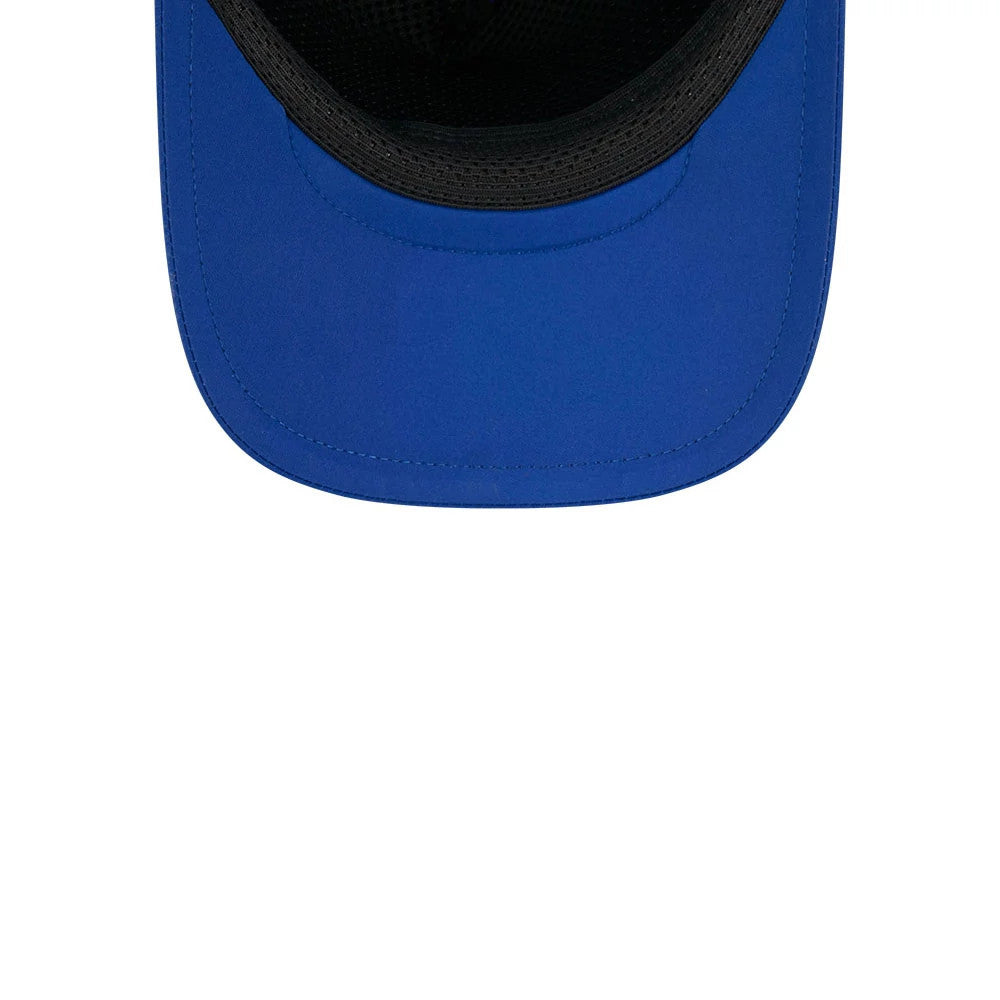 New York Mets MLB Batting Practice 2026 Blue New Era 9FORTY Apex Adjustable Cap, inside view showing the black sweatband and mesh inner panels, with a blue undervisor highlighting the cap's interior structure.