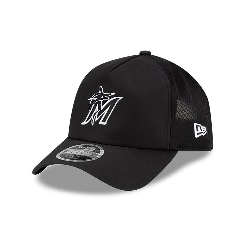 Pictured is this MLB Batting Practice 2026 Miami Marlins 9FORTY Apex cap in black. 1