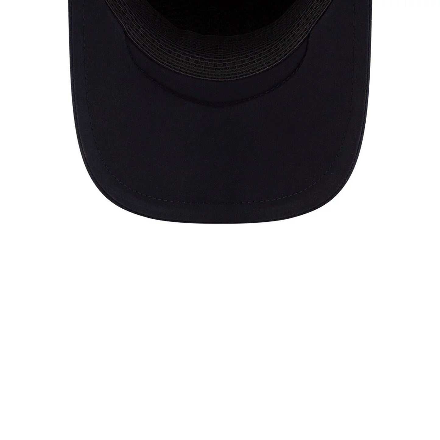 Minnesota Twins MLB Batting Practice 2026 Navy New Era 9FORTY Apex Adjustable Cap, inside view showing the black sweatband lining and matching navy undervisor with detailed stitching.