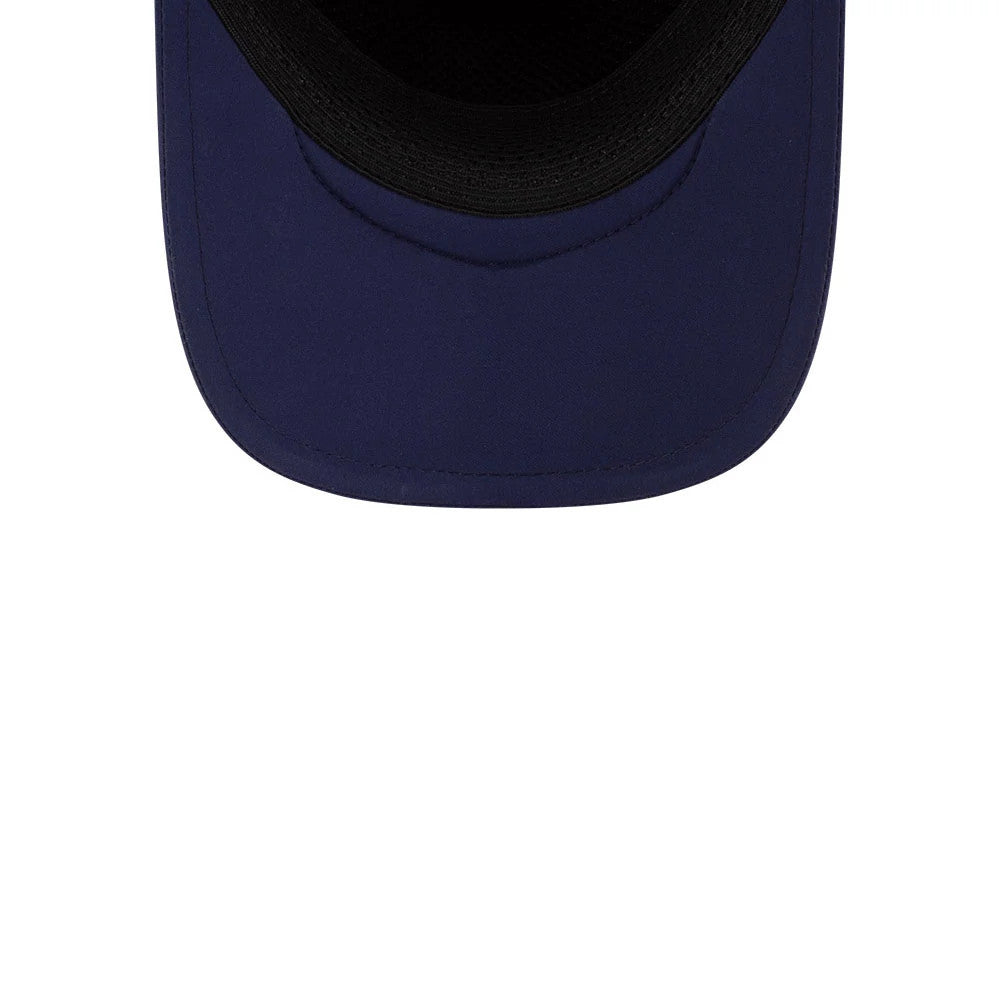 Milwaukee Brewers MLB Batting Practice 2026 Navy New Era 9FORTY Apex Adjustable Cap, inside view showing the black sweatband and dark navy undervisor, highlighting the curved shape of the visor.
