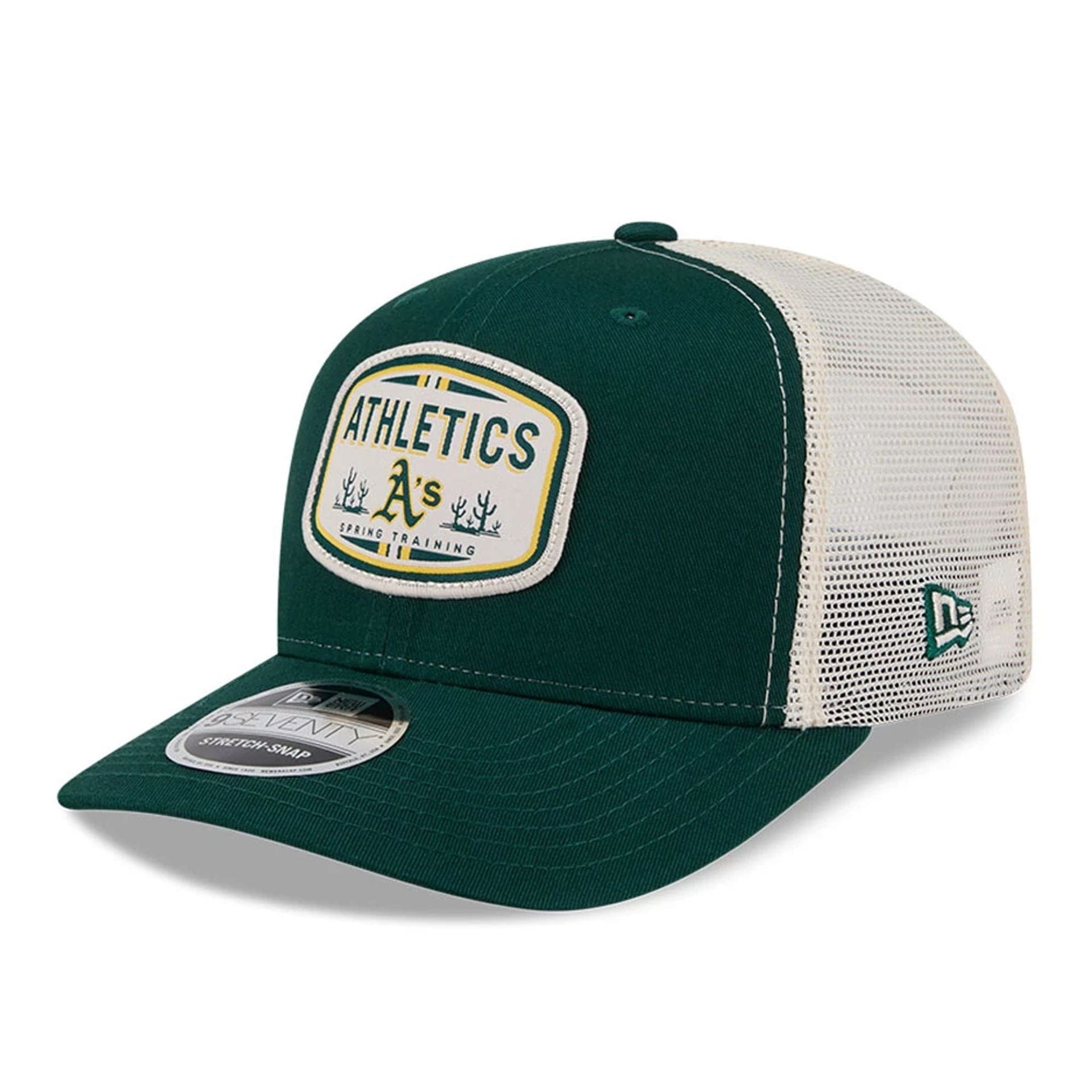 Pictured is this MLB Patch Athletics 9SEVENTY Stretch Snap cap in dark green. 1