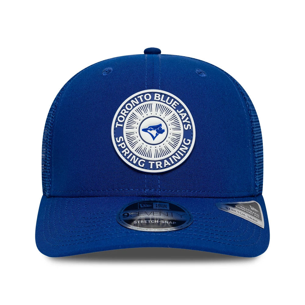 Toronto Blue Jays MLB Circles Blue New Era 9SEVENTY Stretch Snap Adjustable Cap, front view showing the blue embroidered team logo within a circular badge on the front panel, with a matching blue visor and a 9SEVENTY size sticker.