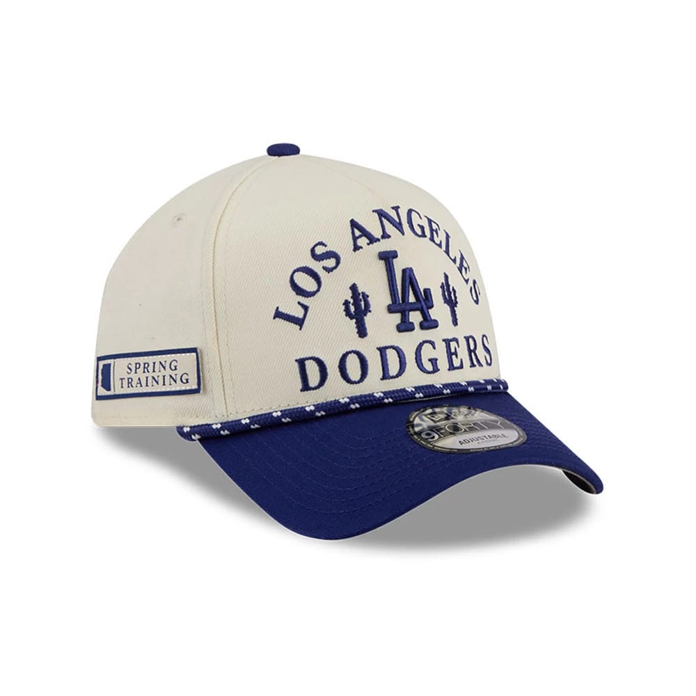 Pictured is this MLB Rope LA Dodgers 9FORTY A-Frame cap in cream. 1