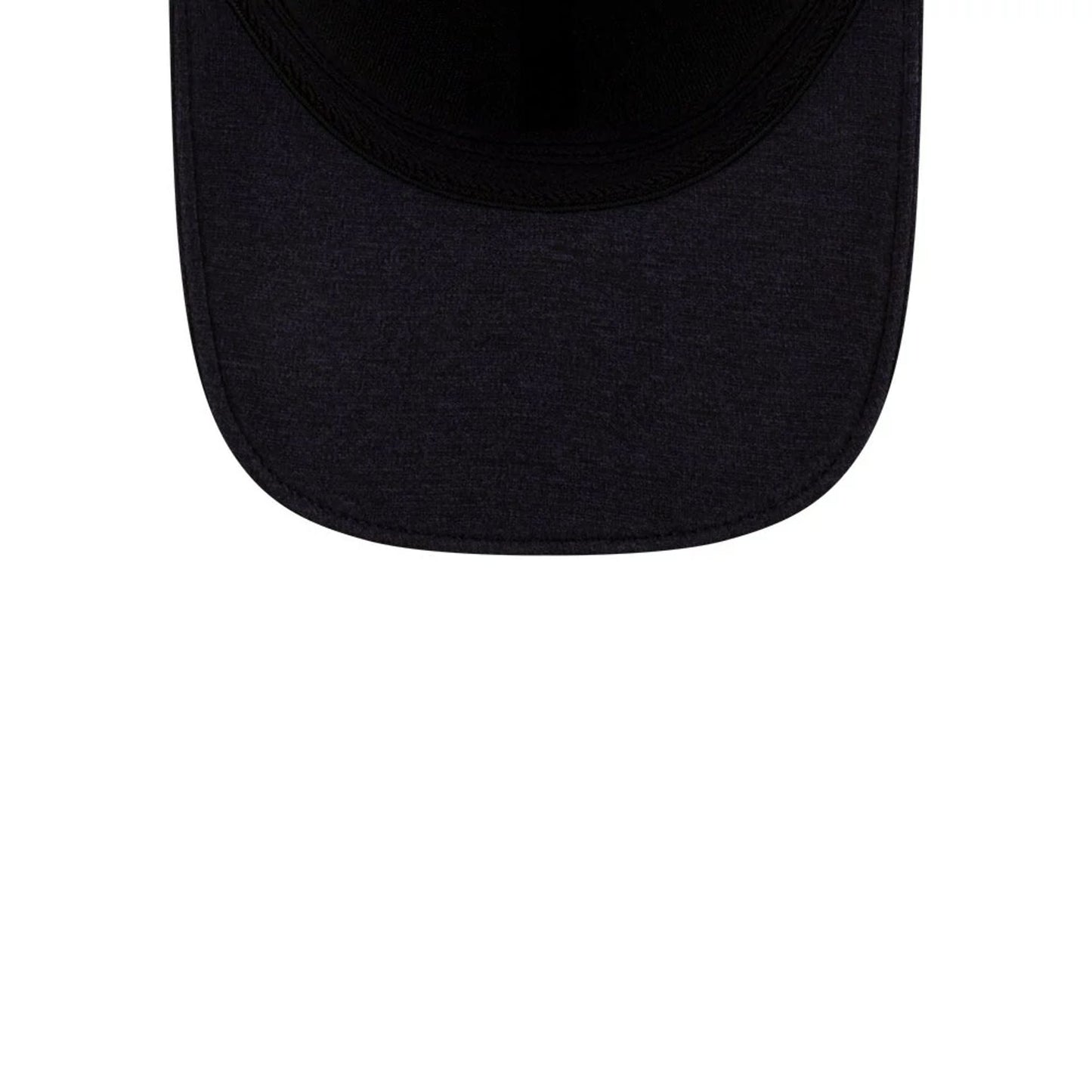 Houston Astros MLB Clubhouse Navy New Era 39THIRTY Infinity Stretch Fit Cap, underside view showing the navy visor and black sweatband detail, highlighting the finish of the cap's curved design.