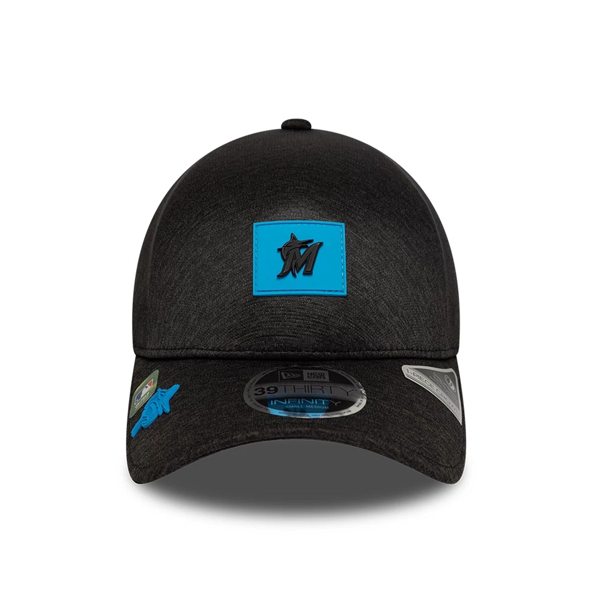 Pictured is this MLB Clubhouse Miami Marlins 39THIRTY Infinity Stretch Fit cap in black. 2