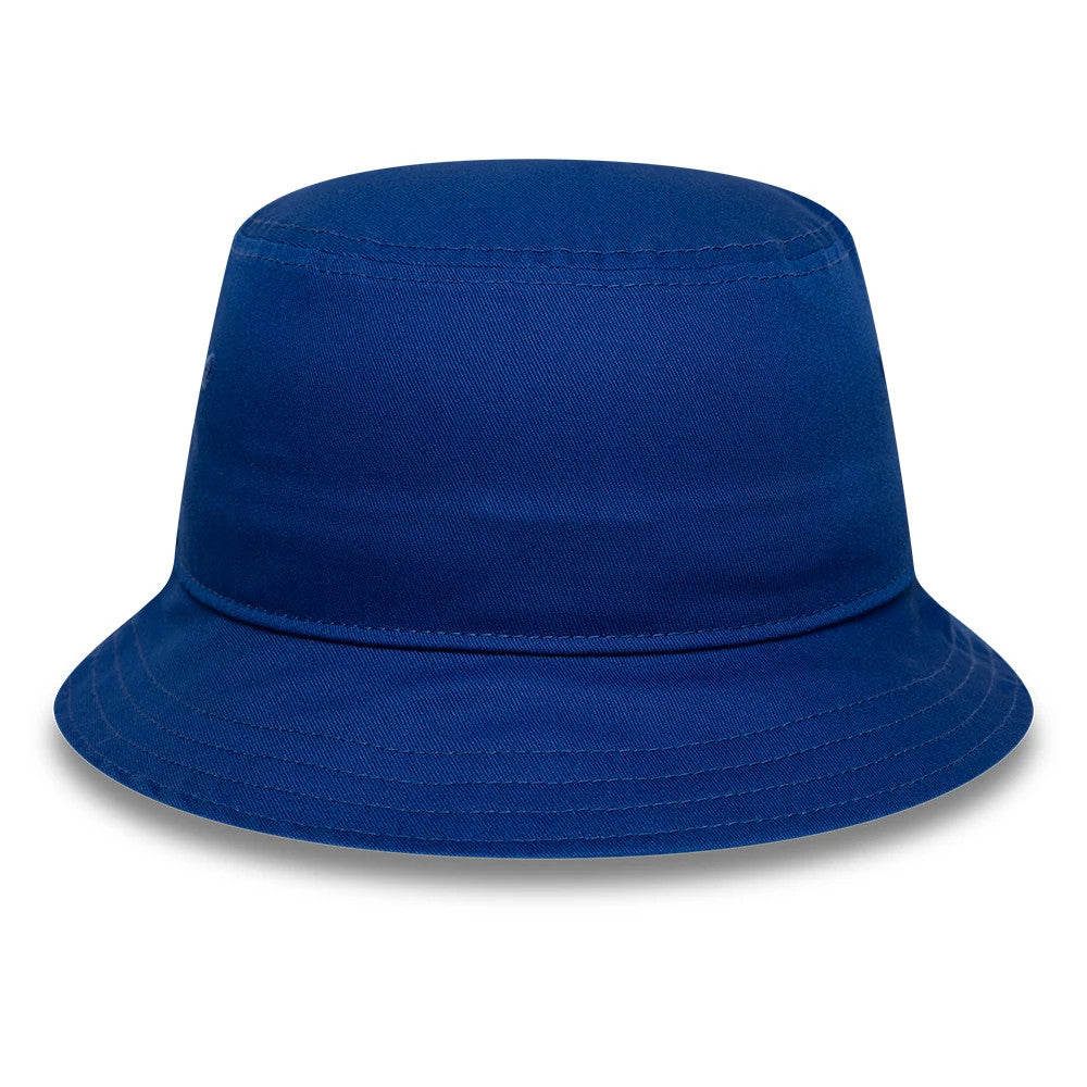 New Era FC Porto Core Blue Tapered Bucket Hat, front view showing a seamless, blue crown with a slightly downward curved visor, classic bucket hat shape and minimal stitching for a clean finish.