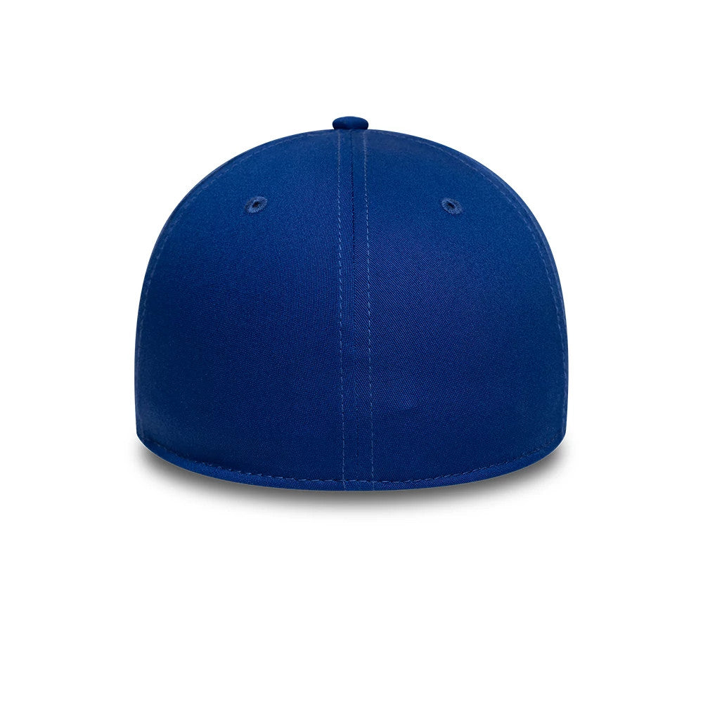 FC Porto Core Blue New Era 39THIRTY Stretch Fit Cap, rear view showing the seamless blue back panels with eyelets and a slightly curved blue visor, highlighting the structured crown design.