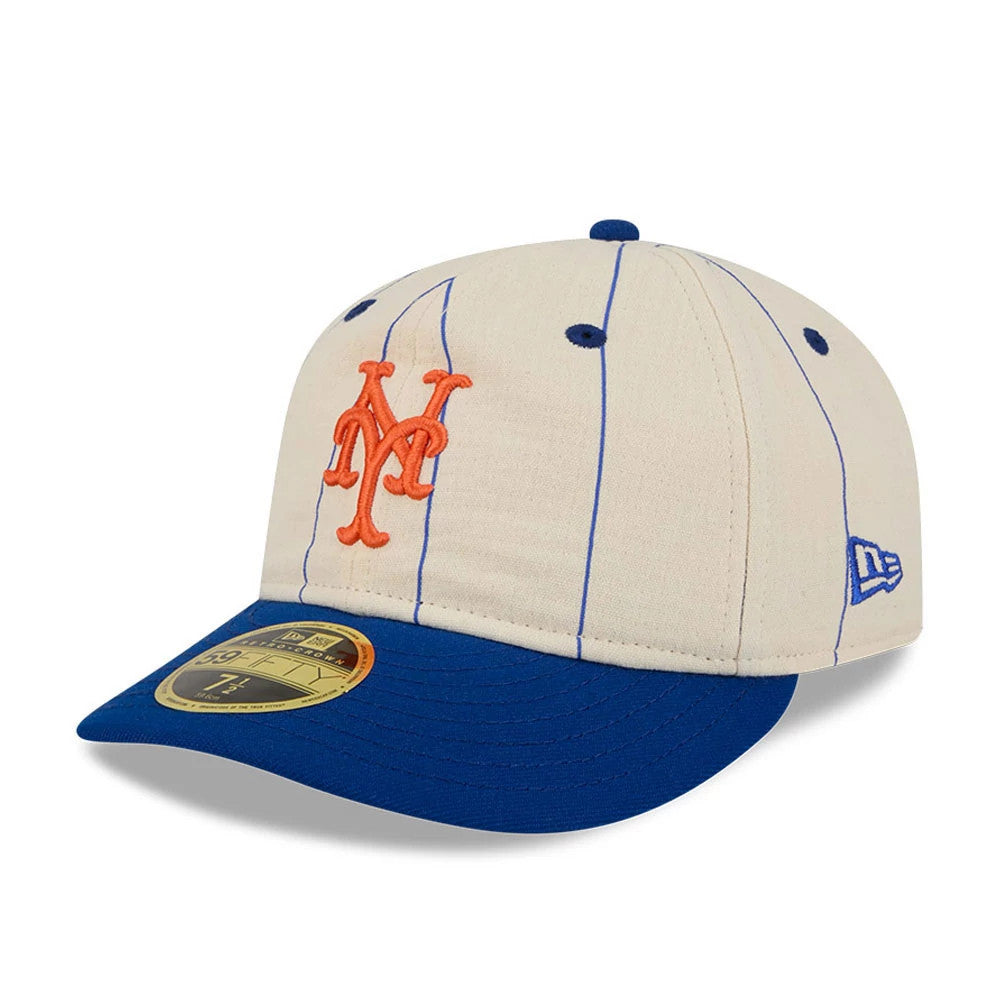 Pictured is this MLB Linen New York Mets Retro Crown 59FIFTY Fitted cap in Cream. 1