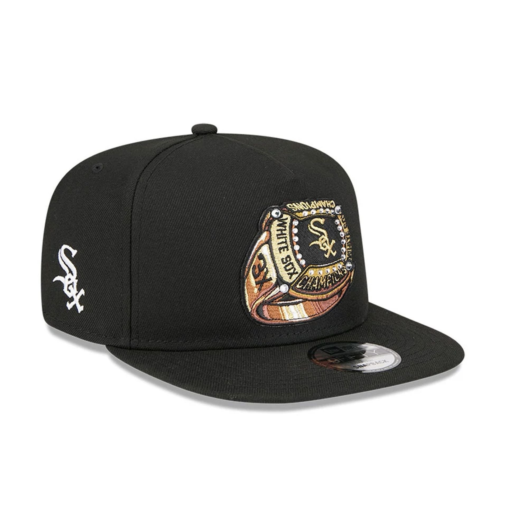 Pictured is this MLB Ring Chicago White Sox 9FIFTY A-Frame Snapback cap in black. 1