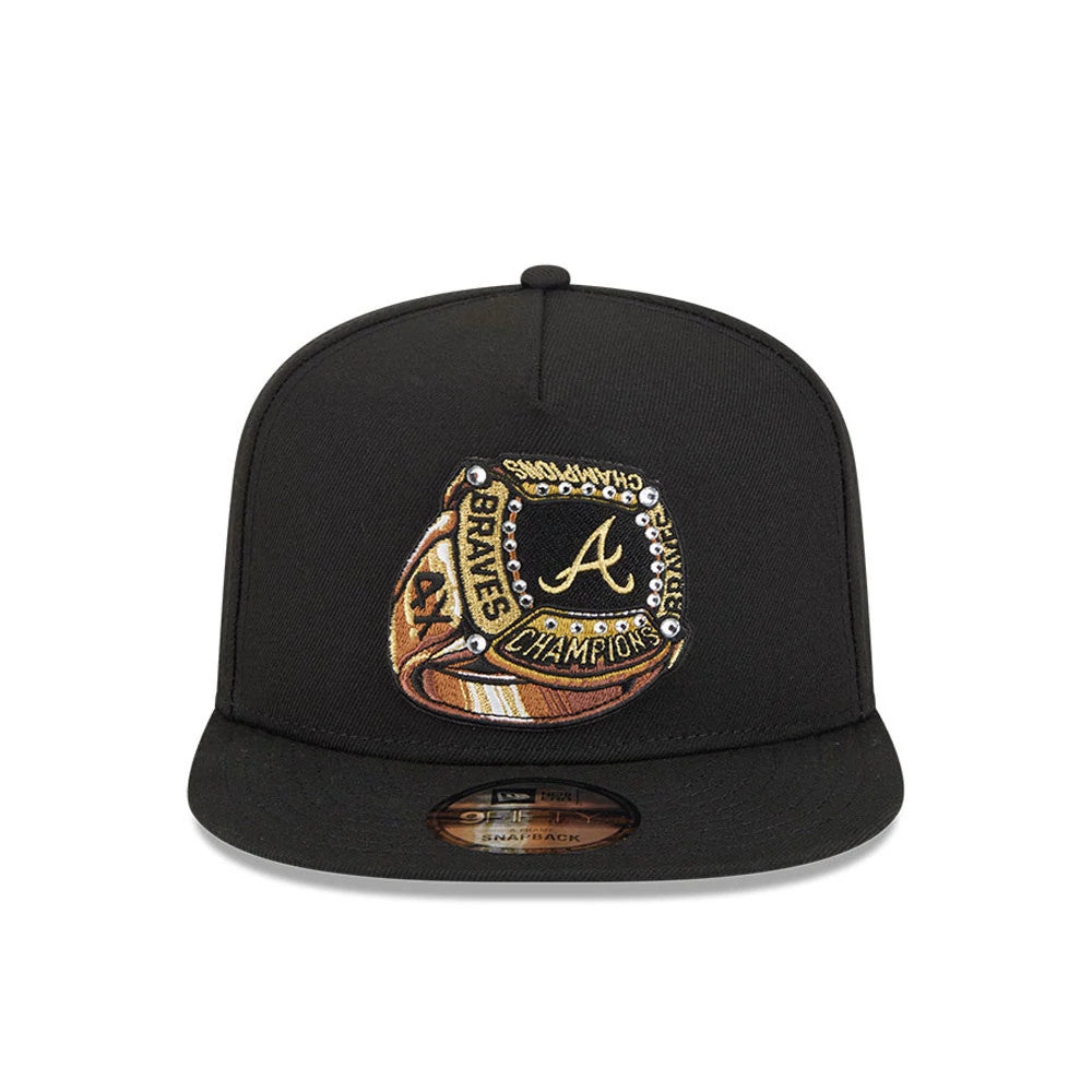 Pictured is this MLB Ring Atlanta Braves 9FIFTY A-Frame Snapback cap in black. 3